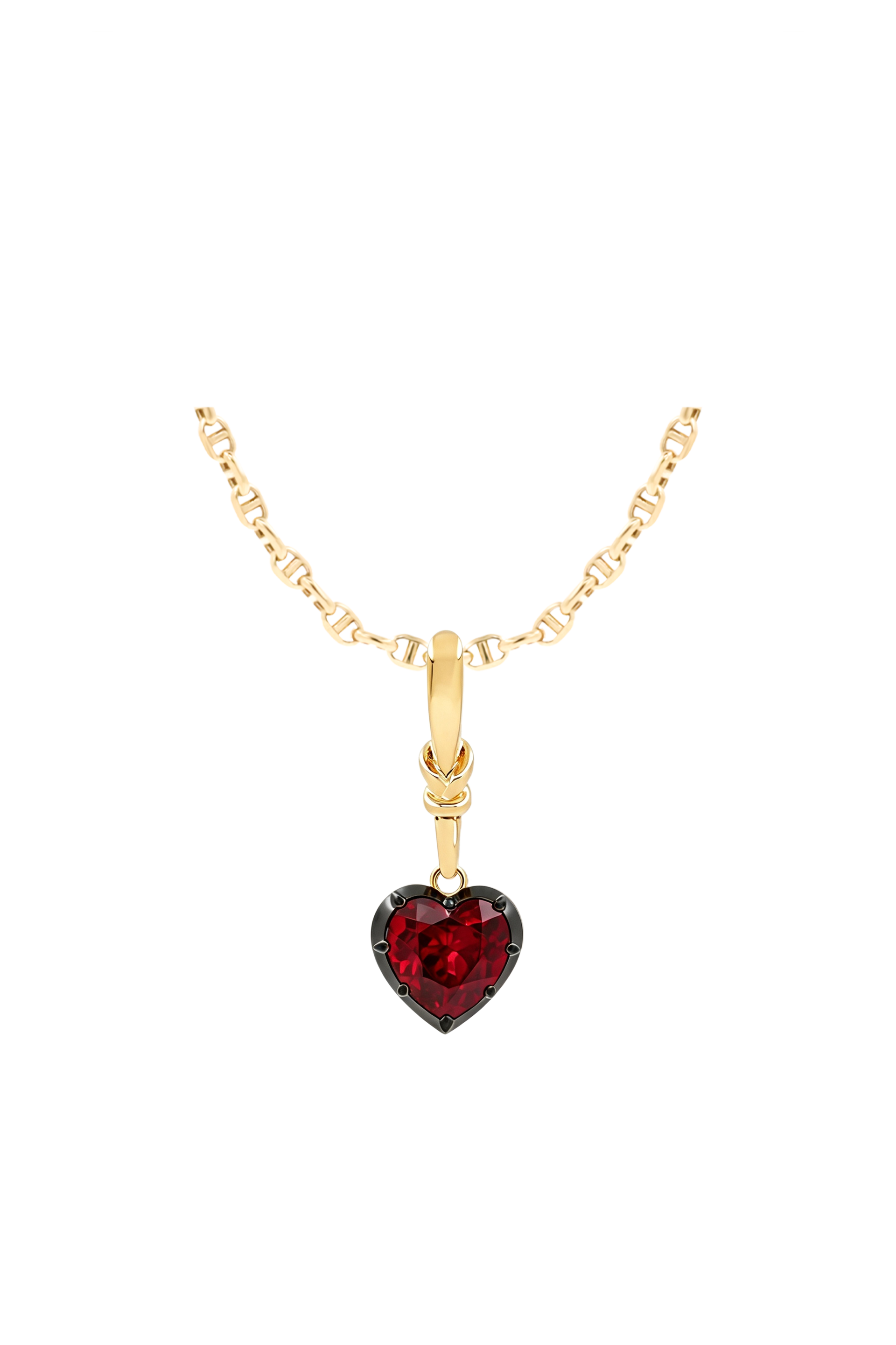 "Silk" Rose-Back Ruby Heart Pendant Necklace