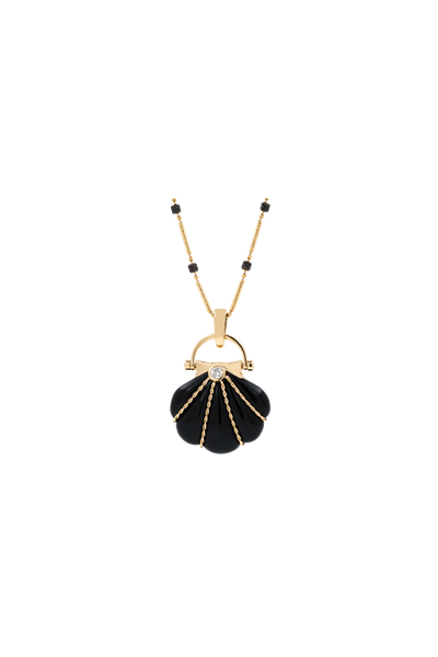 "Siren" Onyx & Diamond Cockle Pendant Necklace
