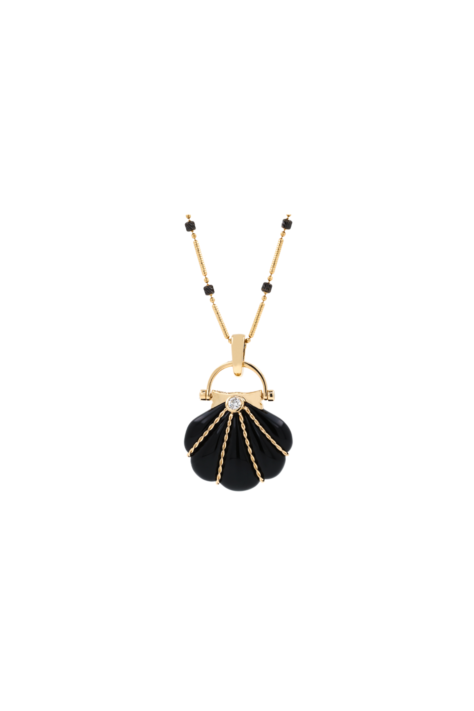 "Siren" Onyx & Diamond Cockle Pendant Necklace