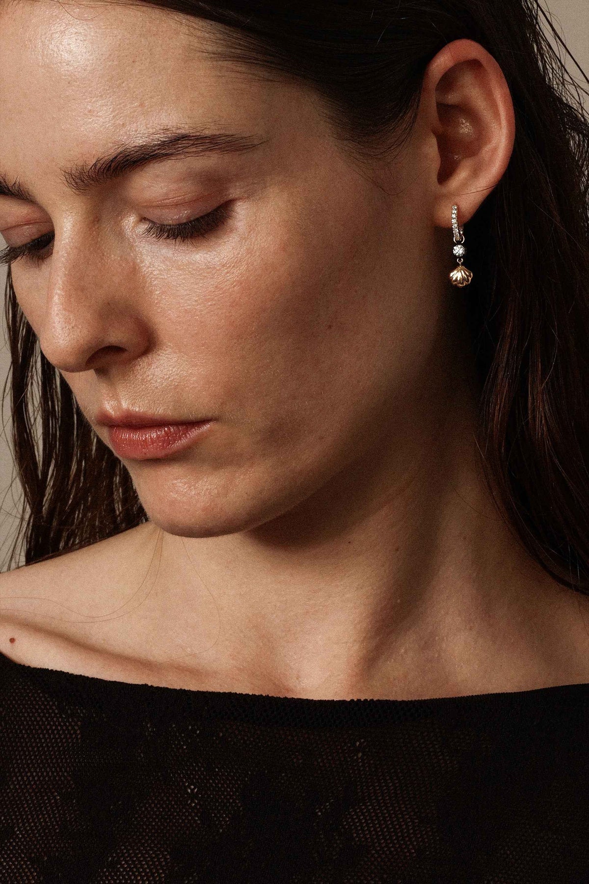 "Siren" Two-Tone Diamond Cockle Earrings
