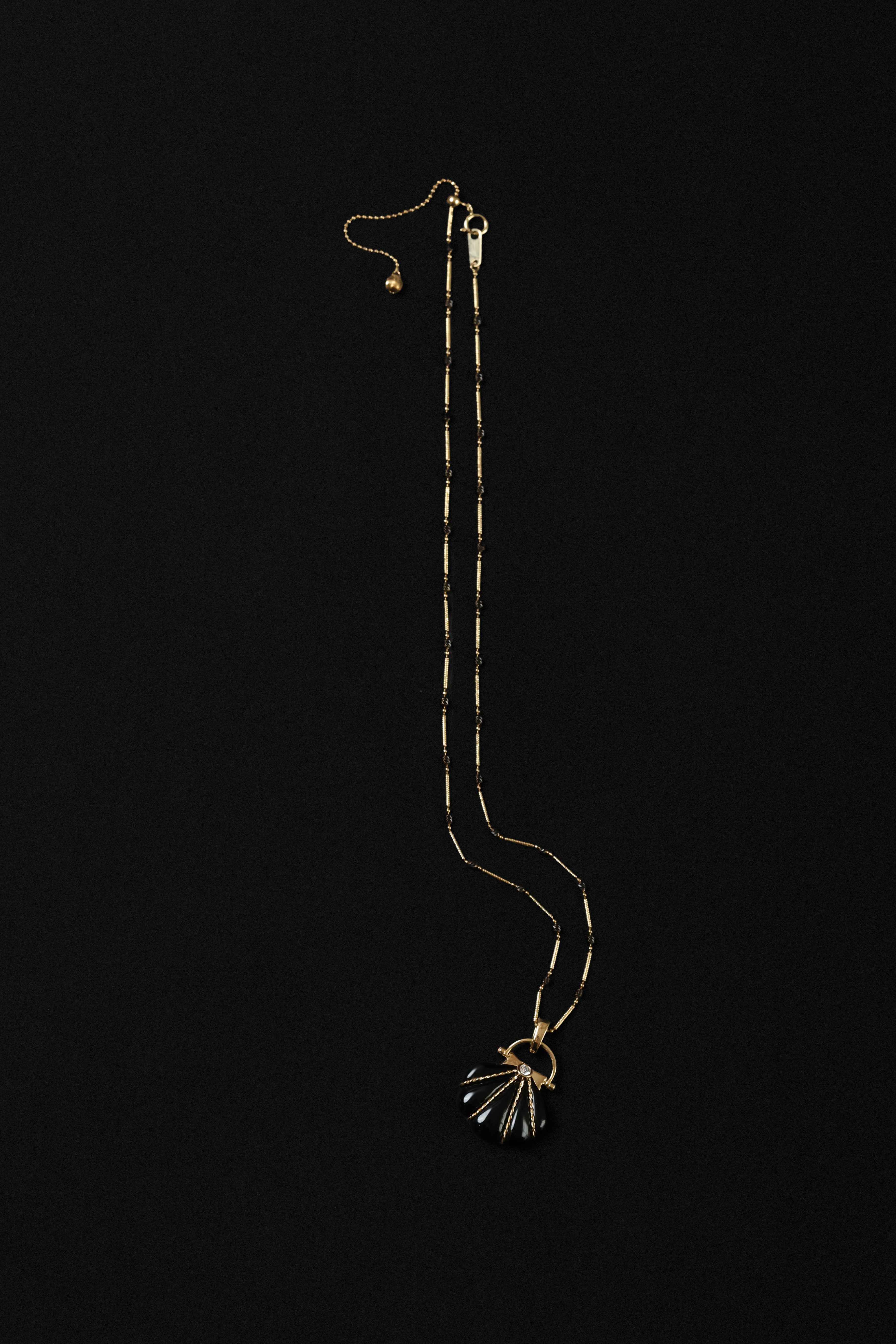 "Siren" Onyx & Diamond Cockle Pendant Necklace