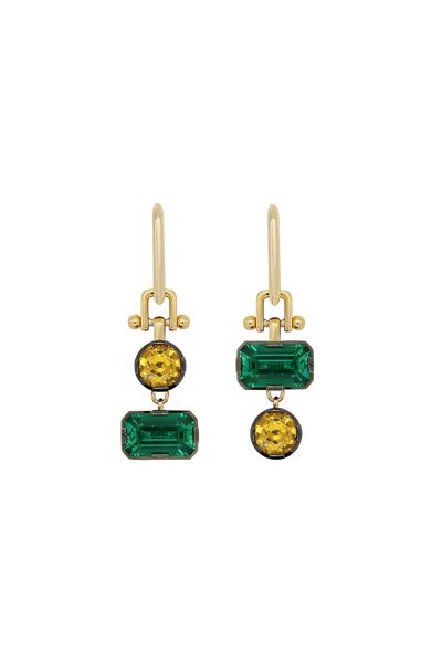 “Regency” AB Two-Tone Emerald & Yellow Sapphire Earrings