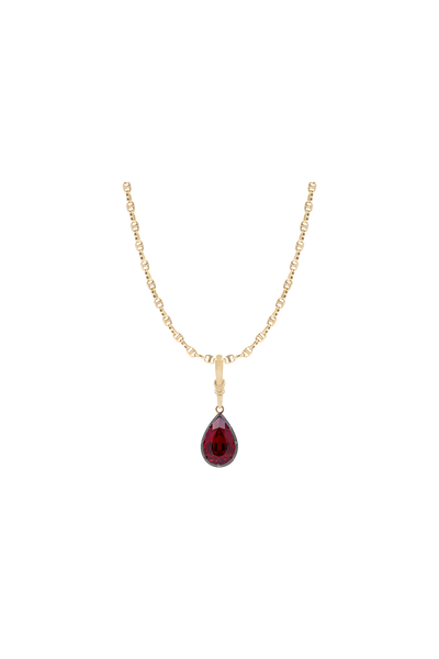 "Silk" Rose-Back Ruby Pear Pendant Necklace