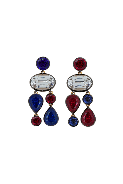 “Regency” AB Two-Tone Ruby, White & Blue Sapphire Chandelier Earrings