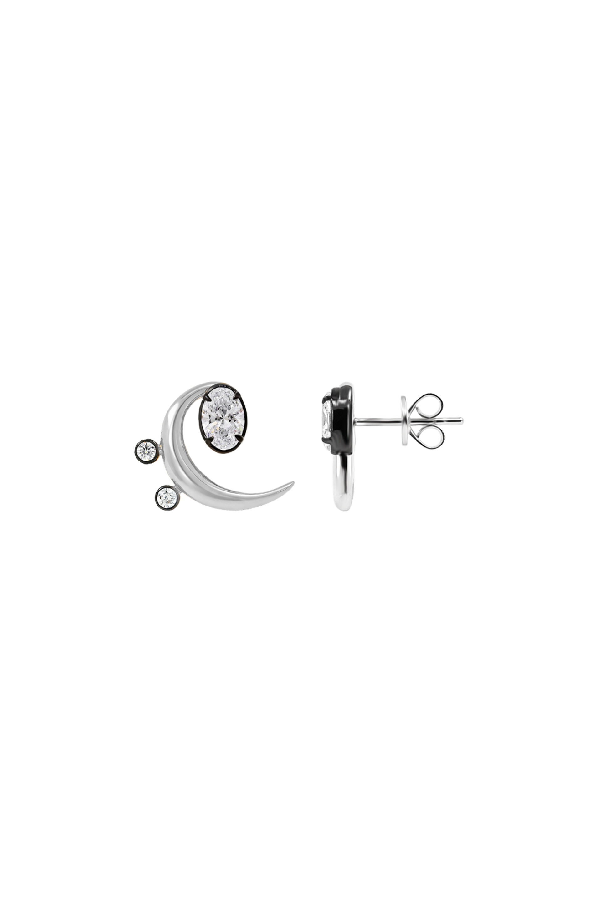 "MFE" Two-Tone Silver Bass Diamond Earrings
