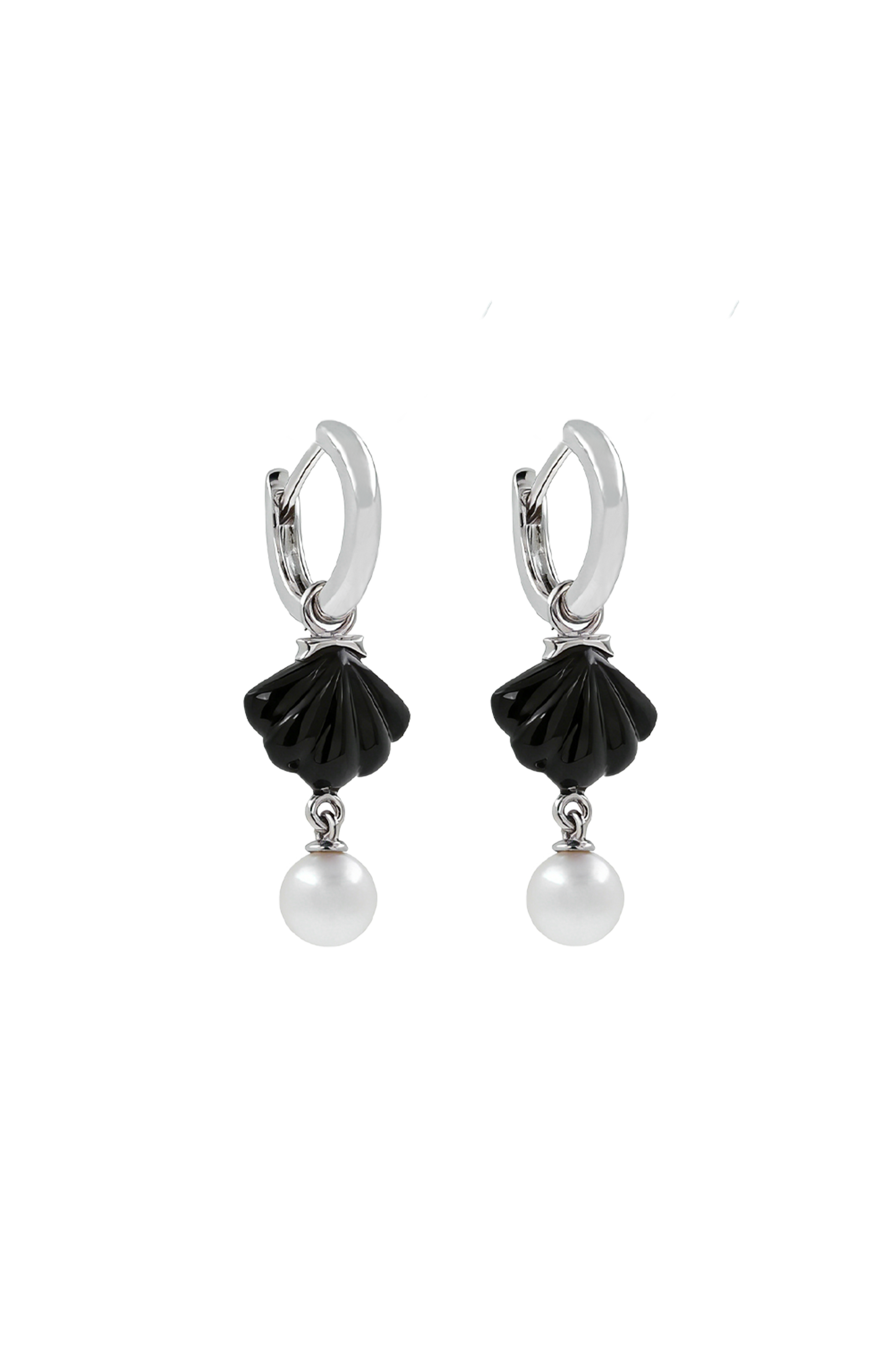 "Siren" Pearl Onyx Cockle Earrings