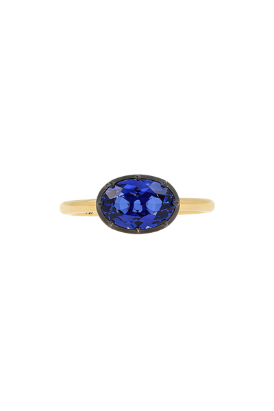 “Regency” Two-Tone Sleeping Oval Sapphire Rose-Back Ring
