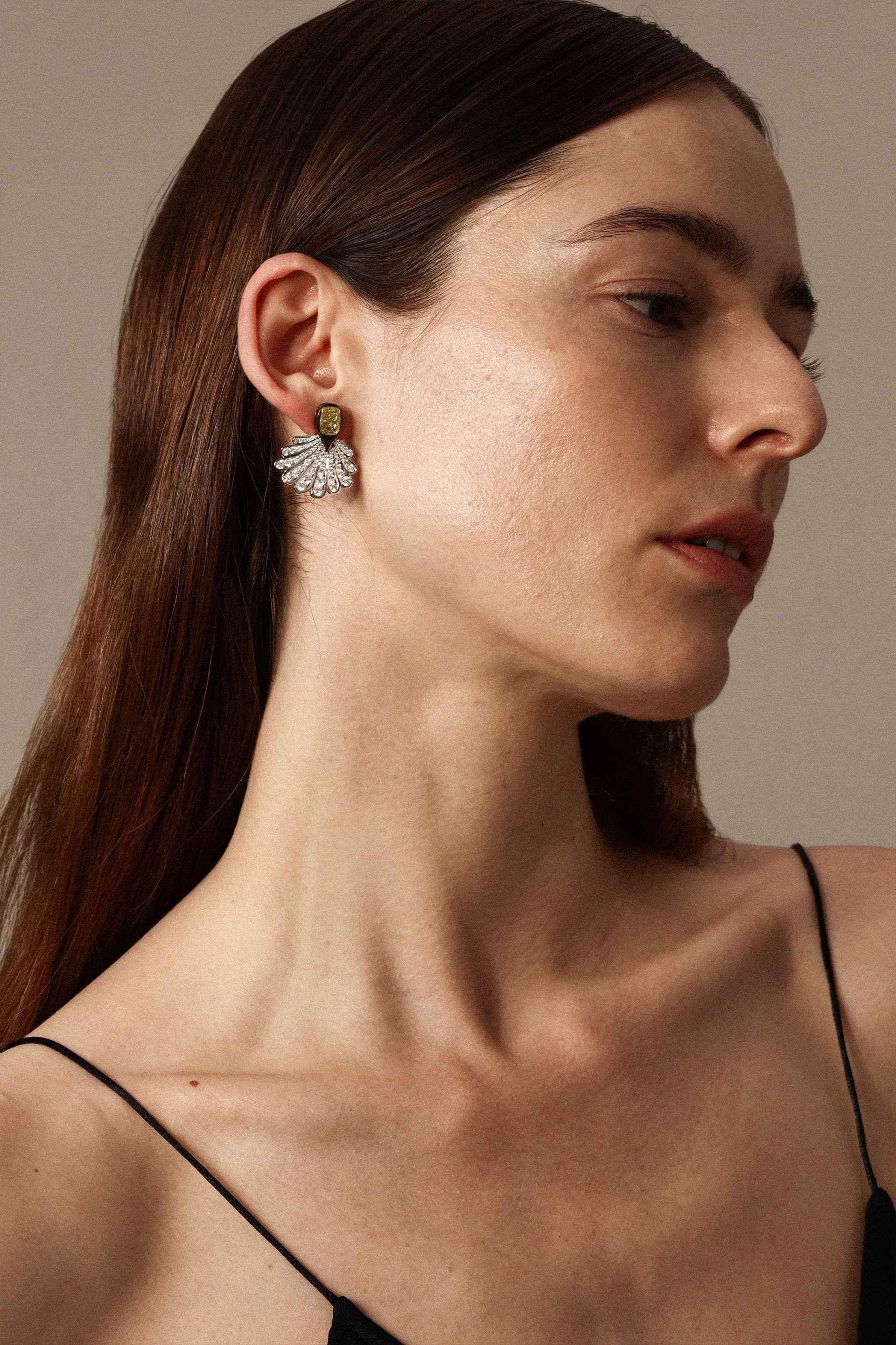 "Siren" Two-Tone Yellow & White Diamond Shell Earrings