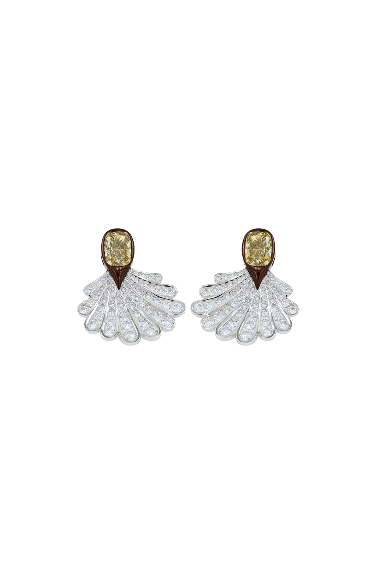 "Siren" Two-Tone Yellow & White Diamond Shell Earrings