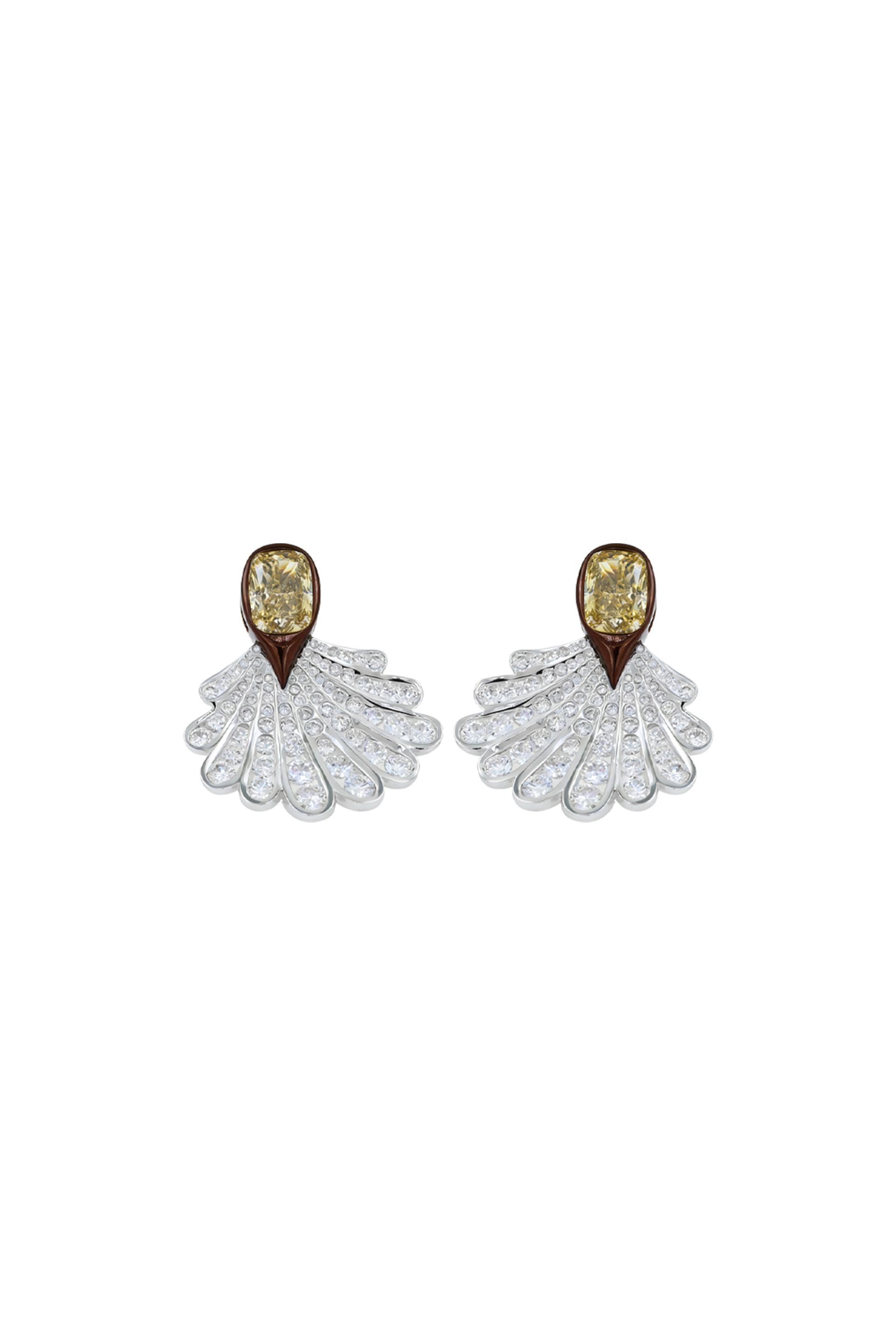 "Siren" Two-Tone Yellow & White Diamond Shell Earrings