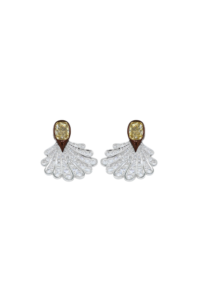 "Siren" Two-Tone Yellow & White Diamond Shell Earrings