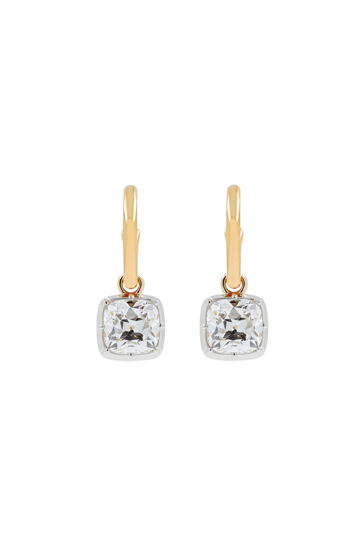 “Regency” Two-Tone Cushion (2ct) Rose-Back Earrings