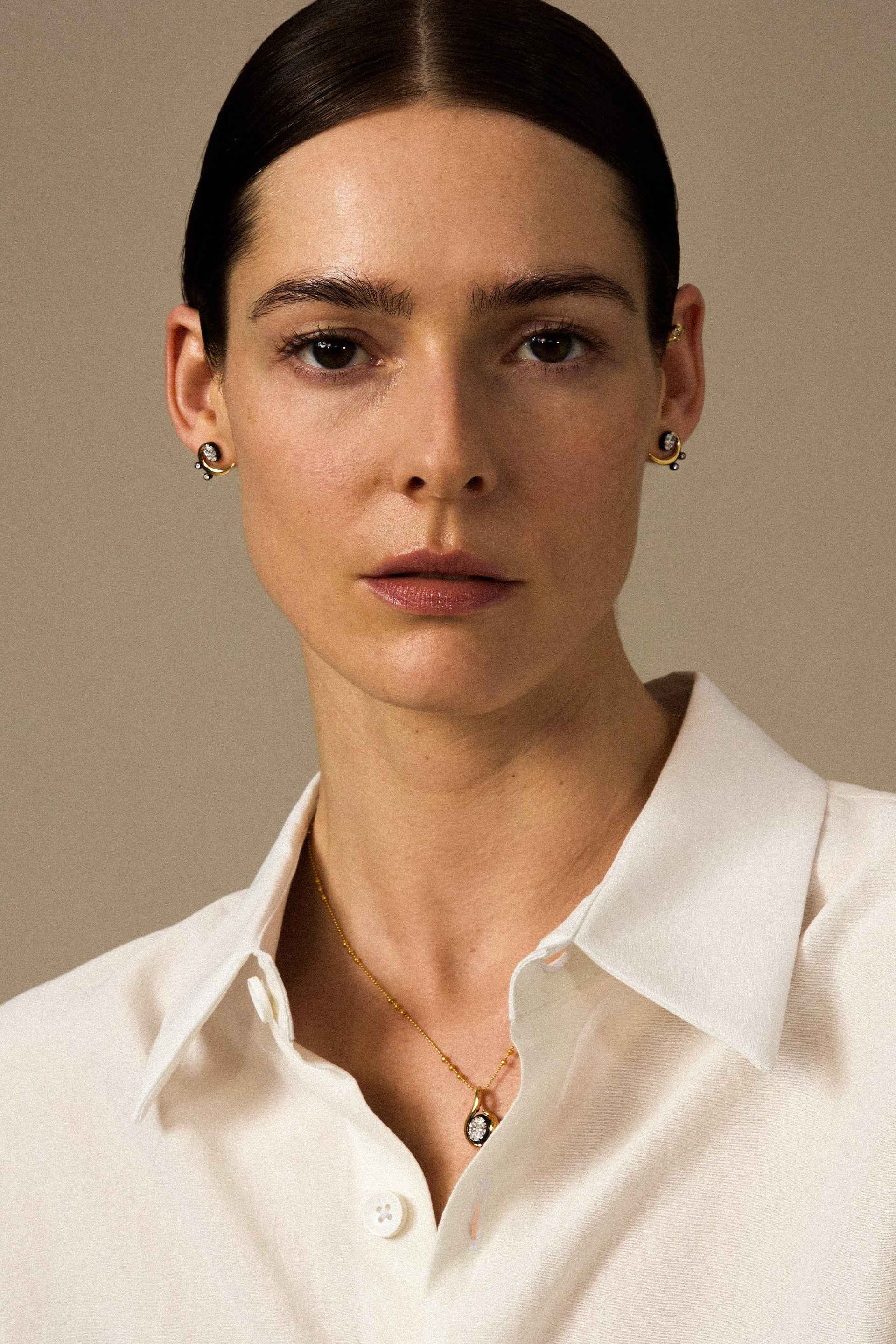 "MFE" Two-Tone 18k Bass Diamond Earrings