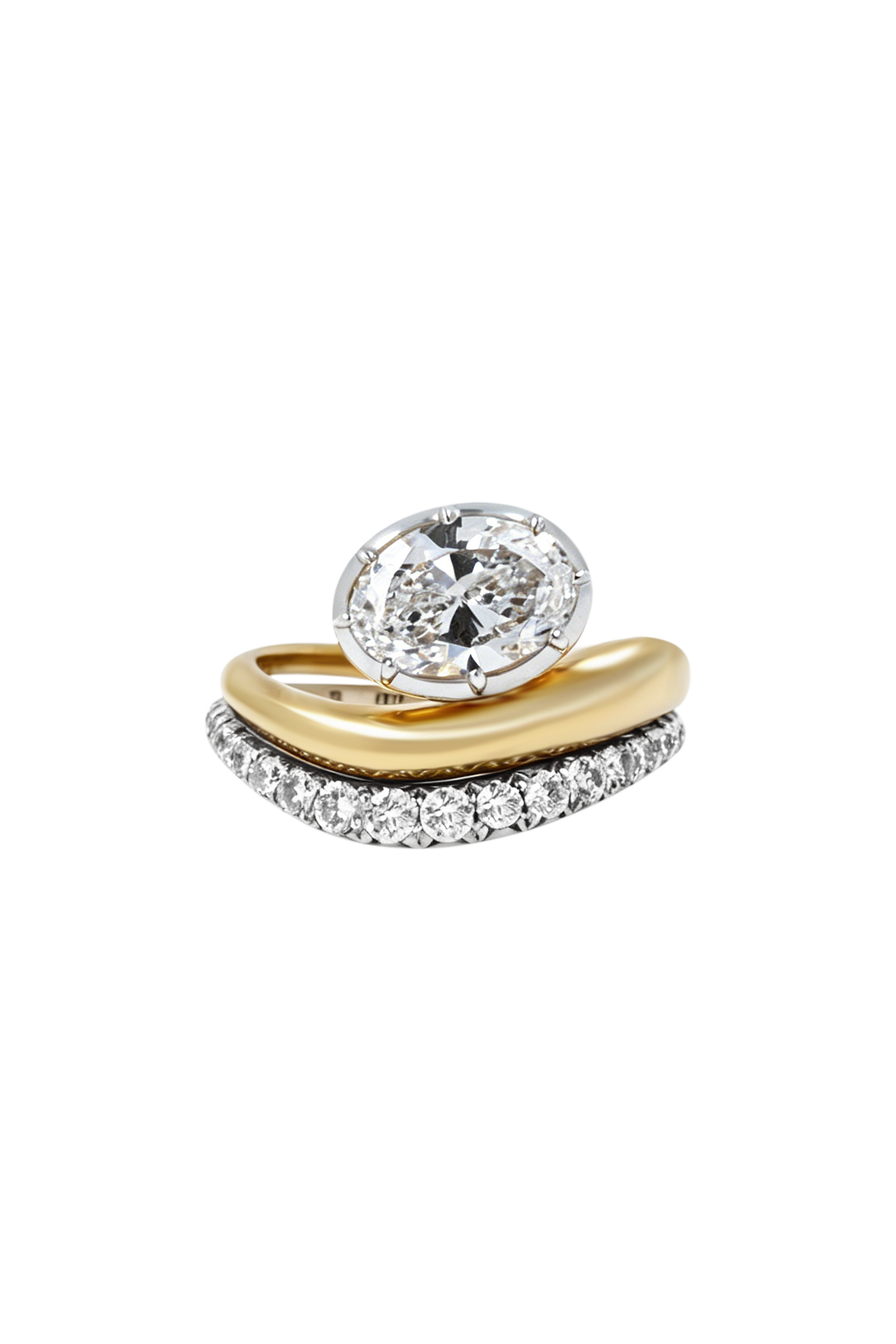 "Siren" Two-Tone Oval Diamond Tidepool Ring stacked Low-Tide Diamond Ring (Duo)