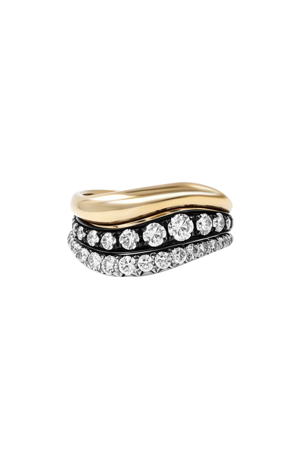 "Siren" Two-Tone High-low Tide Stacked Diamond Rings (Trio)