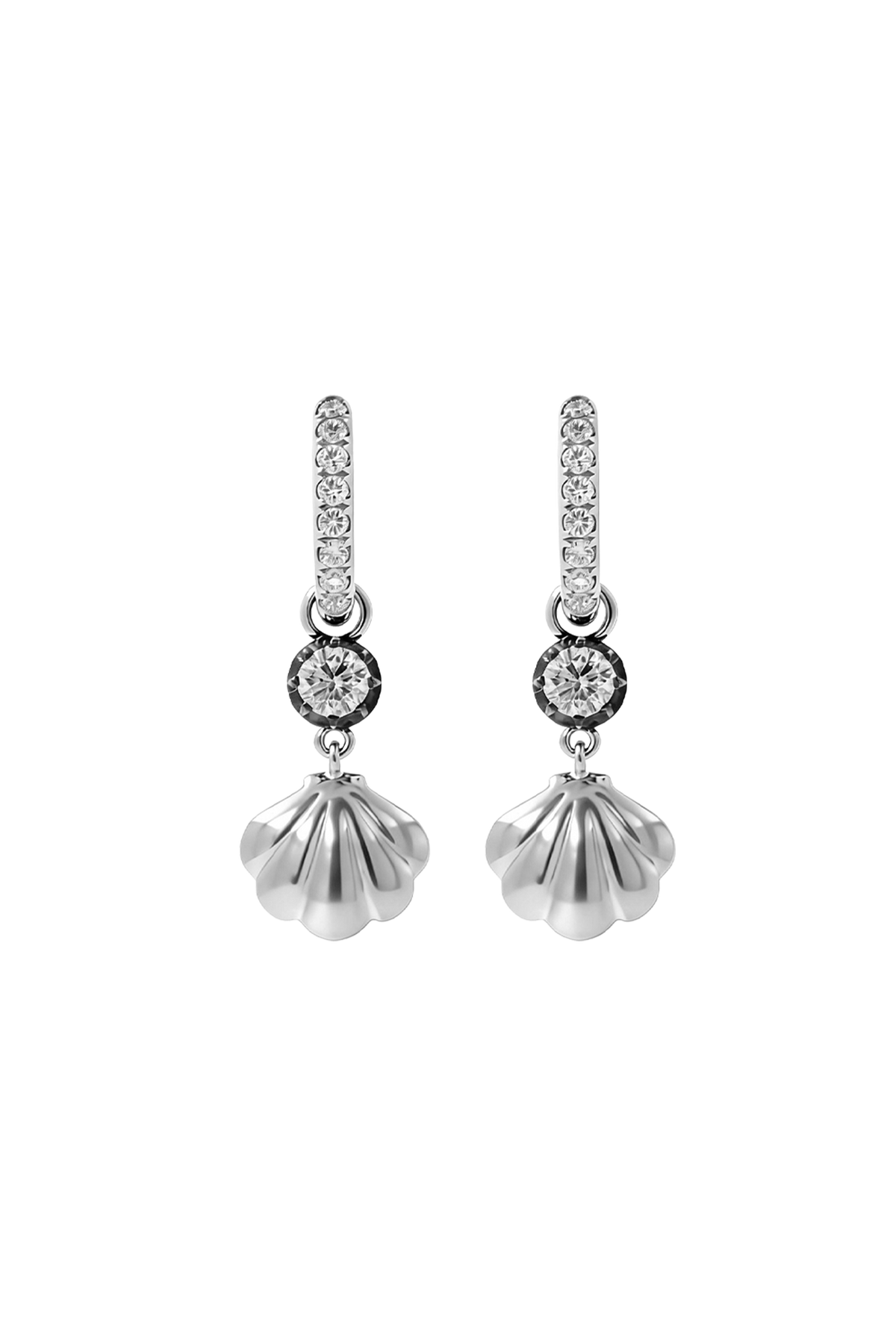 "Siren" Two-Tone Diamond Cockle Silver Earrings