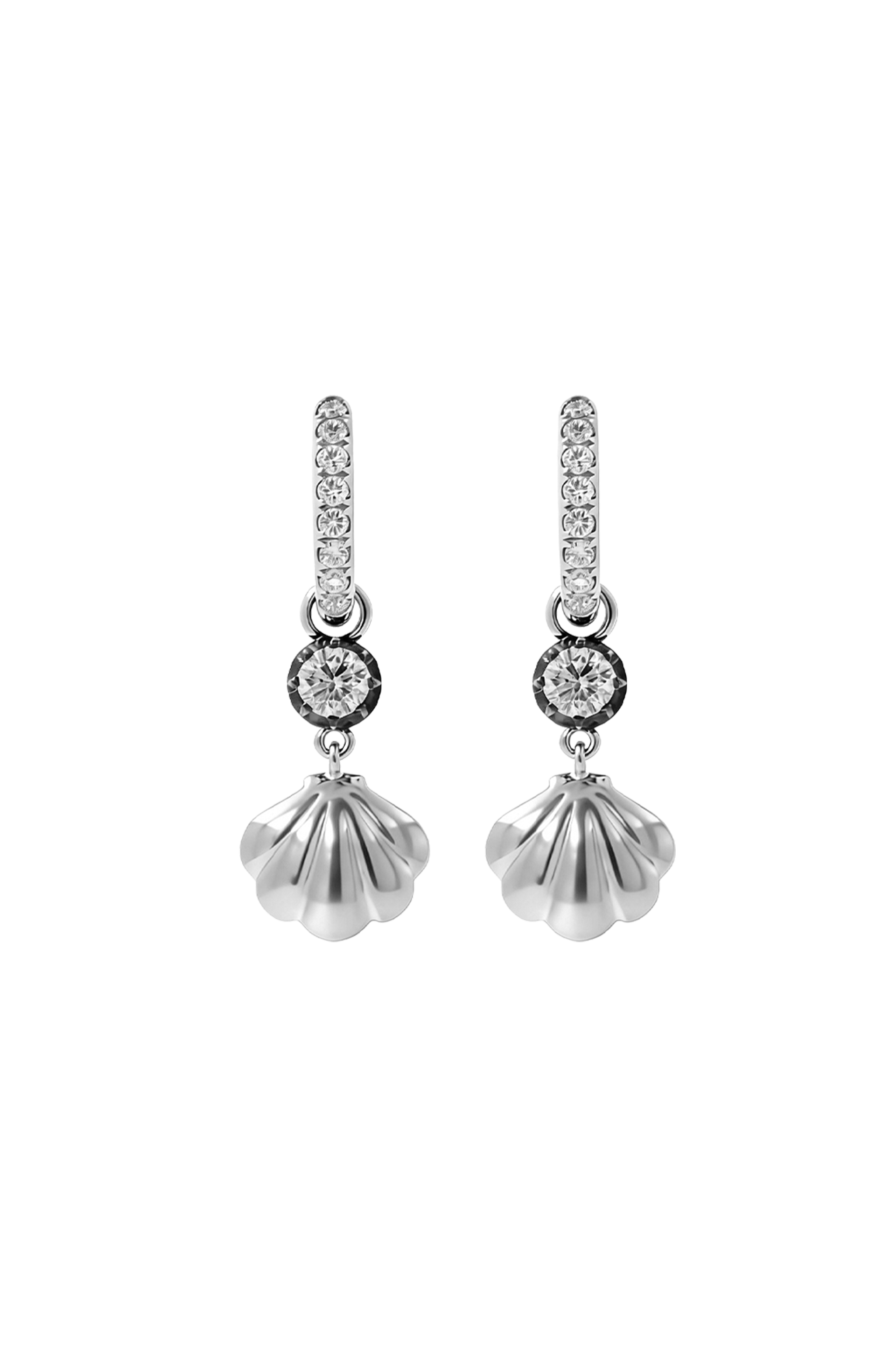 "Siren" Two-Tone Diamond Cockle Silver Earrings