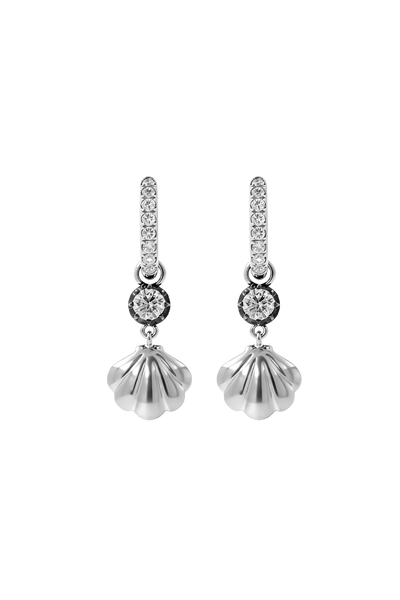 "Siren" Two-Tone Diamond Cockle Silver Earrings