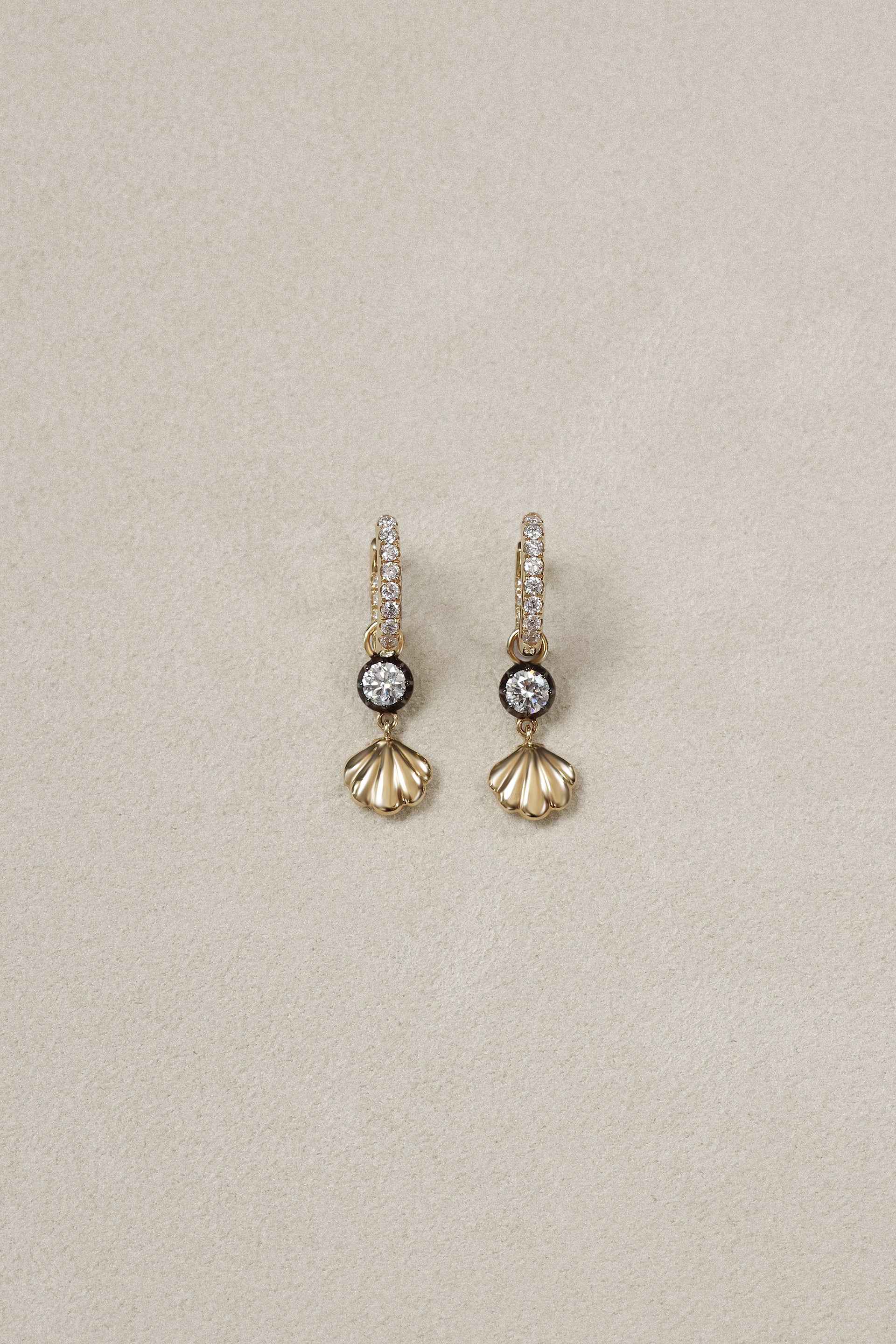 "Siren" Two-Tone Diamond Cockle Earrings