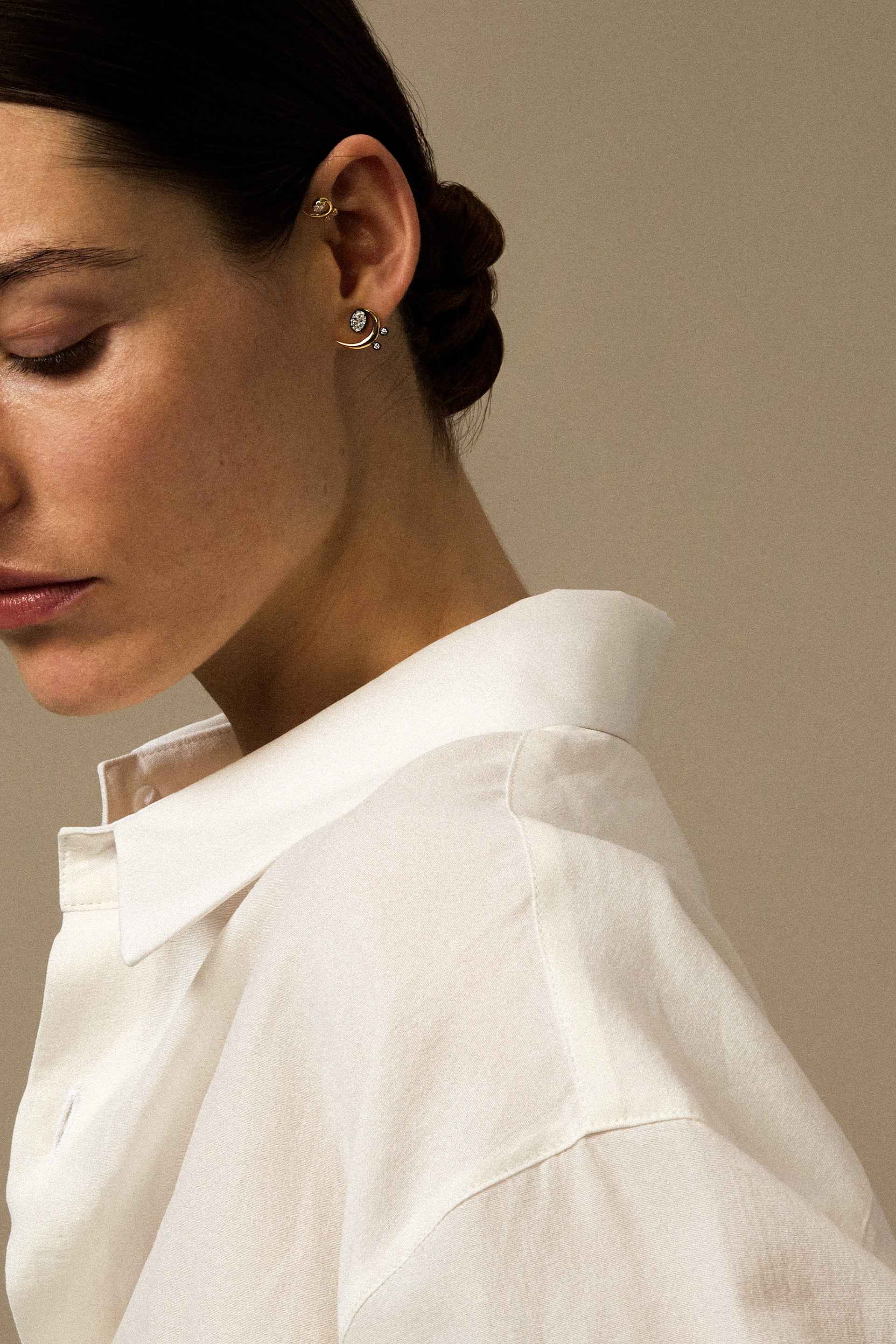 "MFE" Two-Tone 18k Bass Diamond Earrings