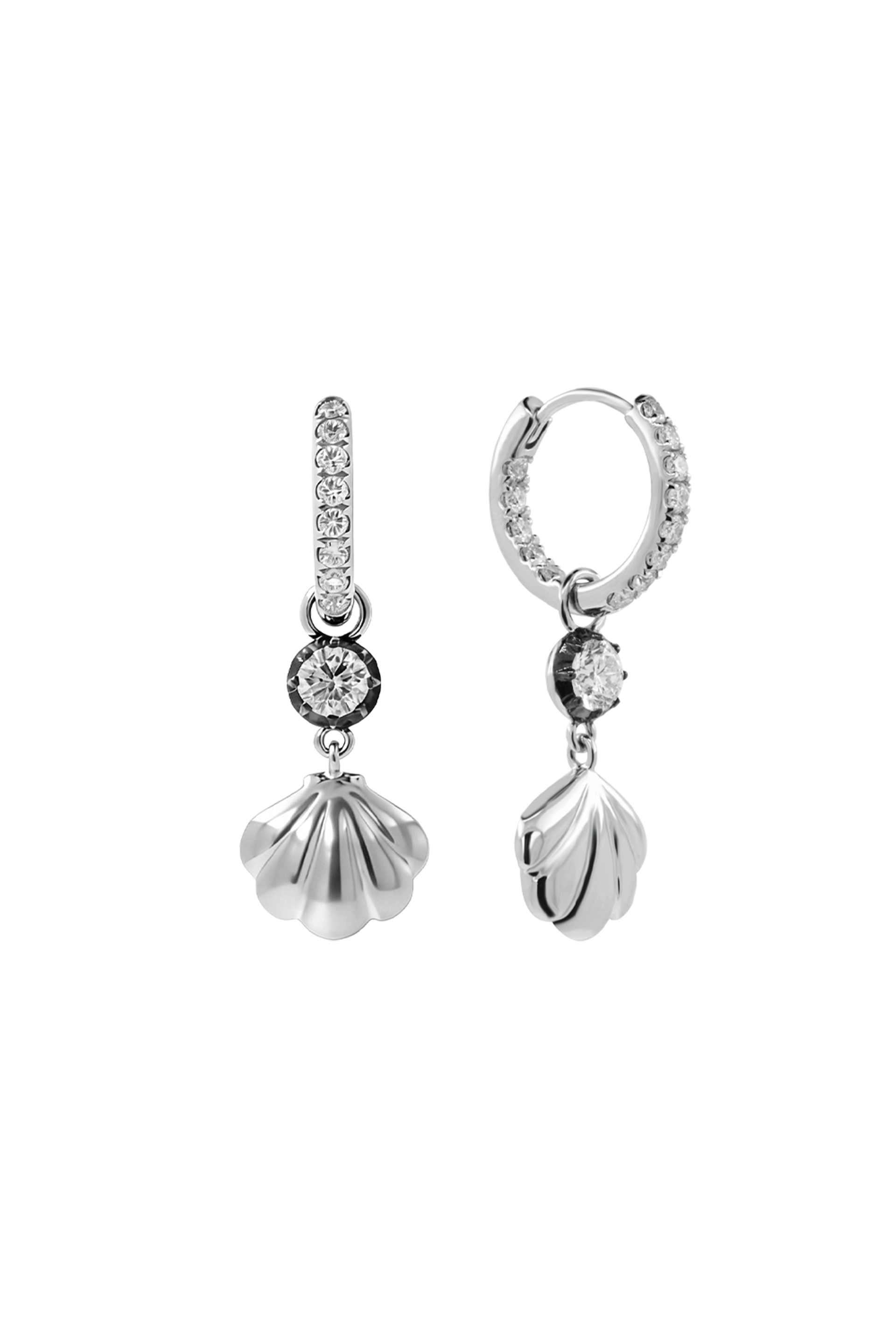 "Siren" Two-Tone Diamond Cockle Silver Earrings