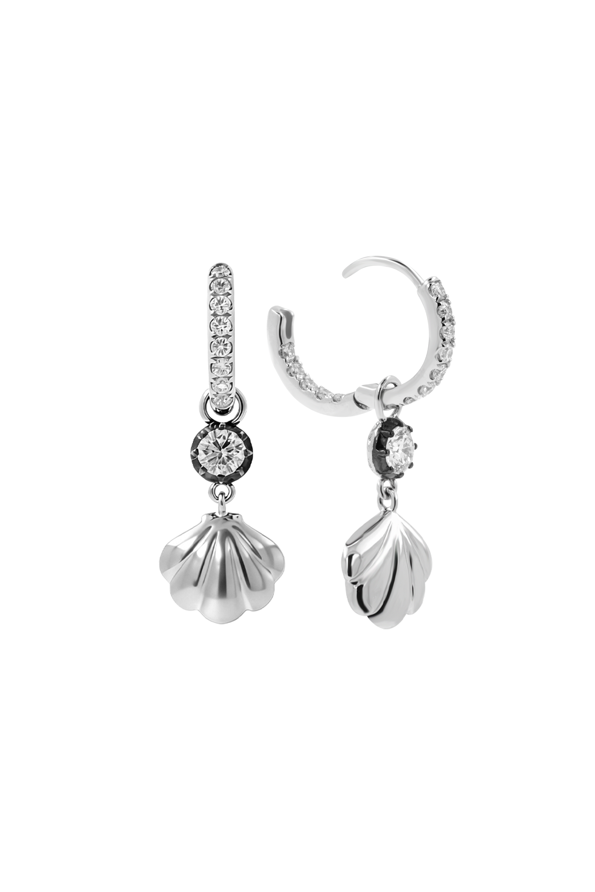 "Siren" Two-Tone Diamond Cockle Silver Earrings