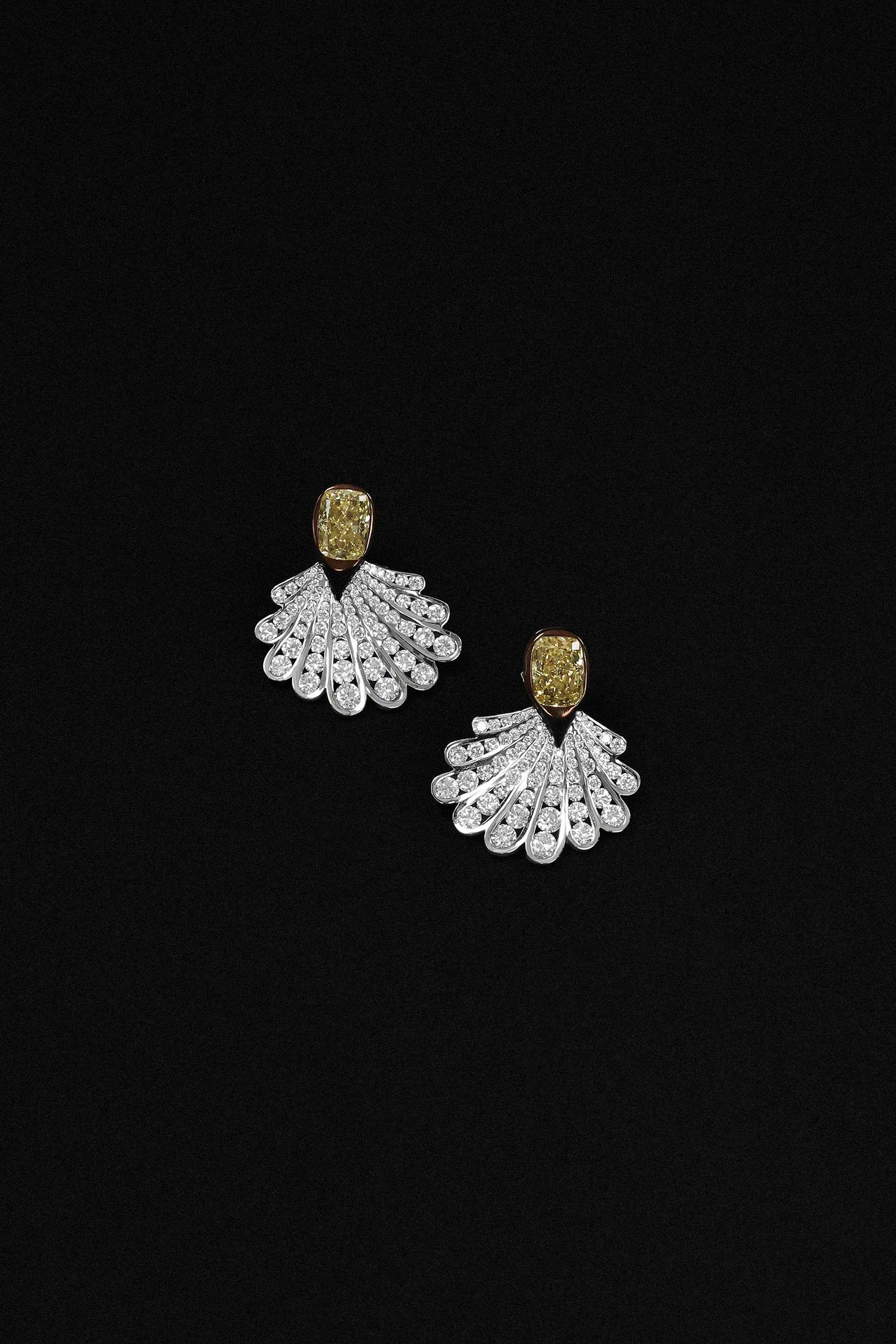 "Siren" Two-Tone Yellow & White Diamond Shell Earrings