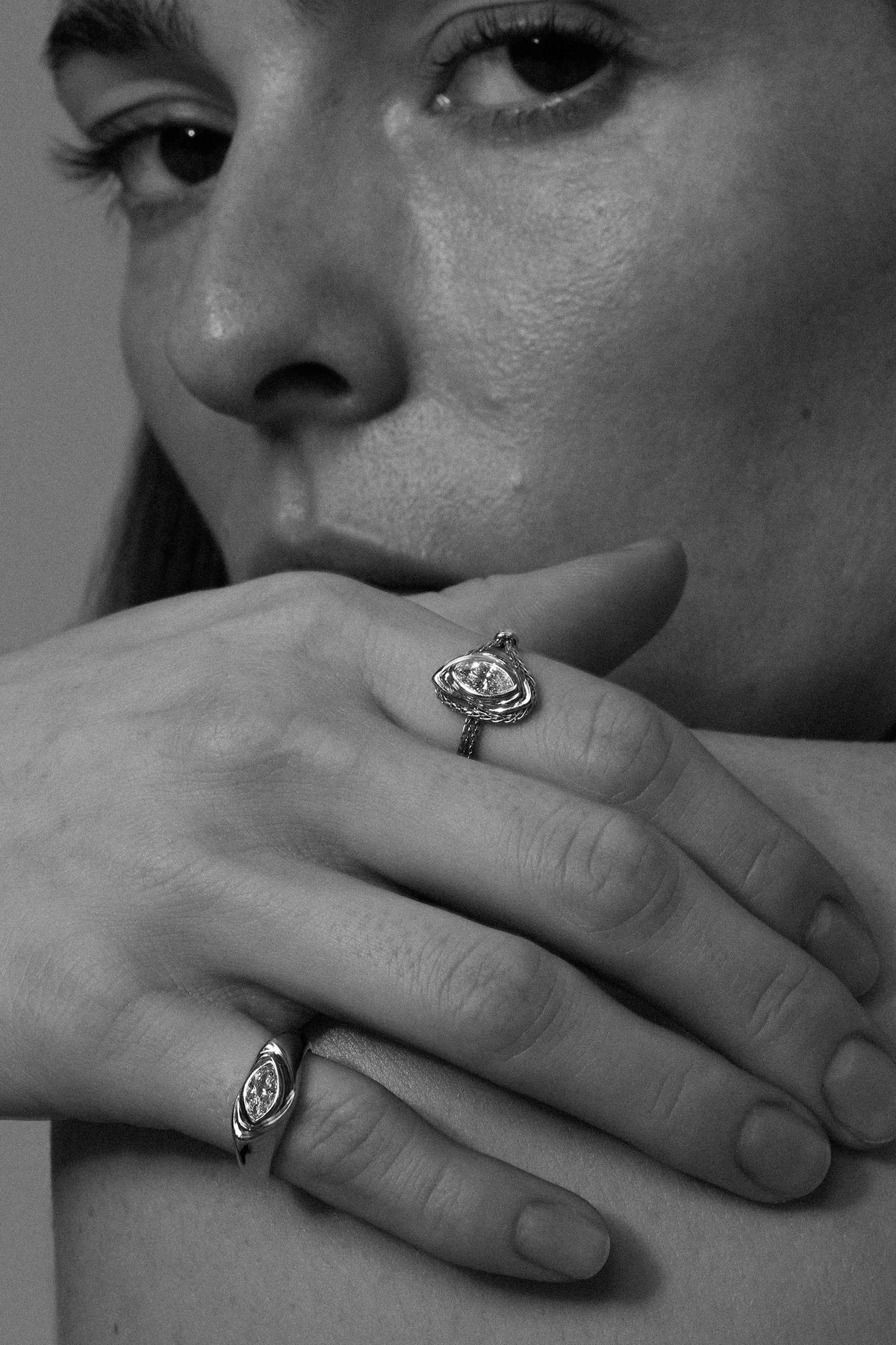 “Third Eye” Silver Chain Diamond Ring