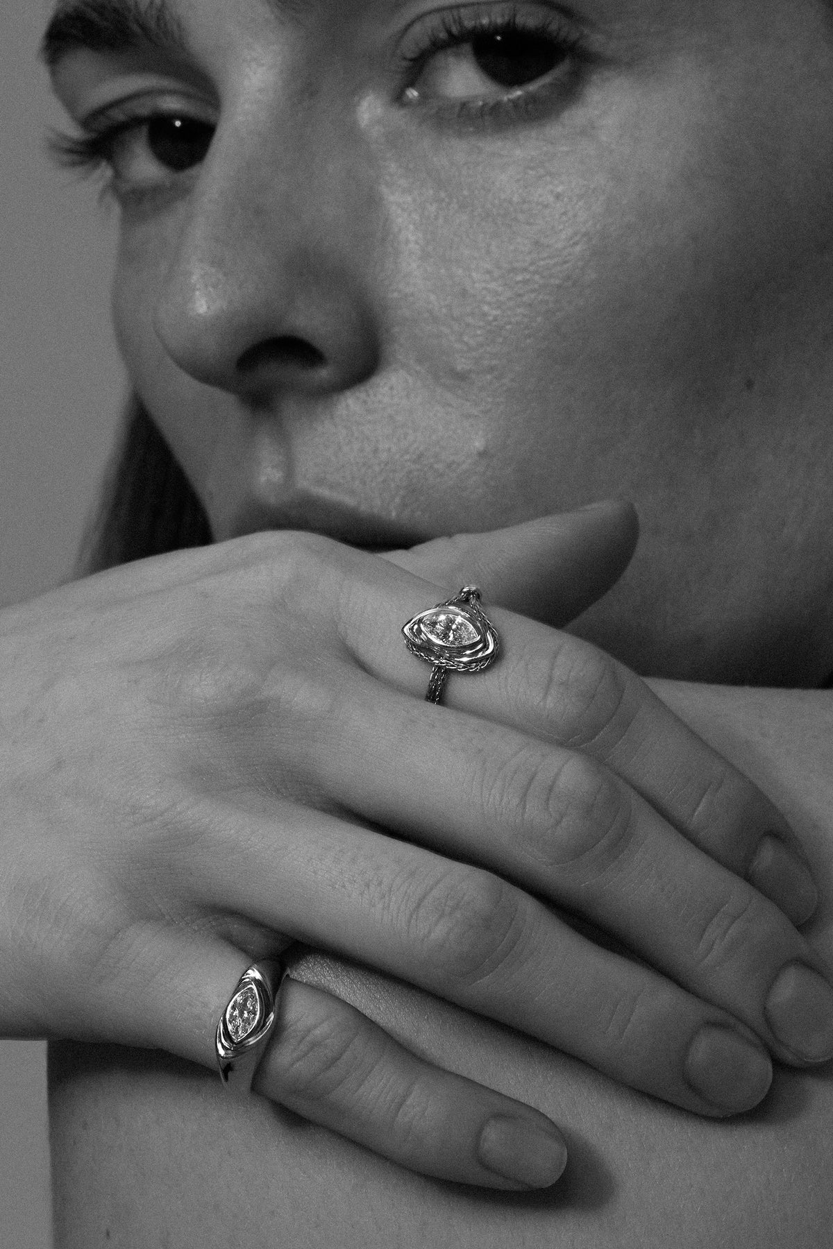 “Third Eye” Silver Chain Diamond Ring