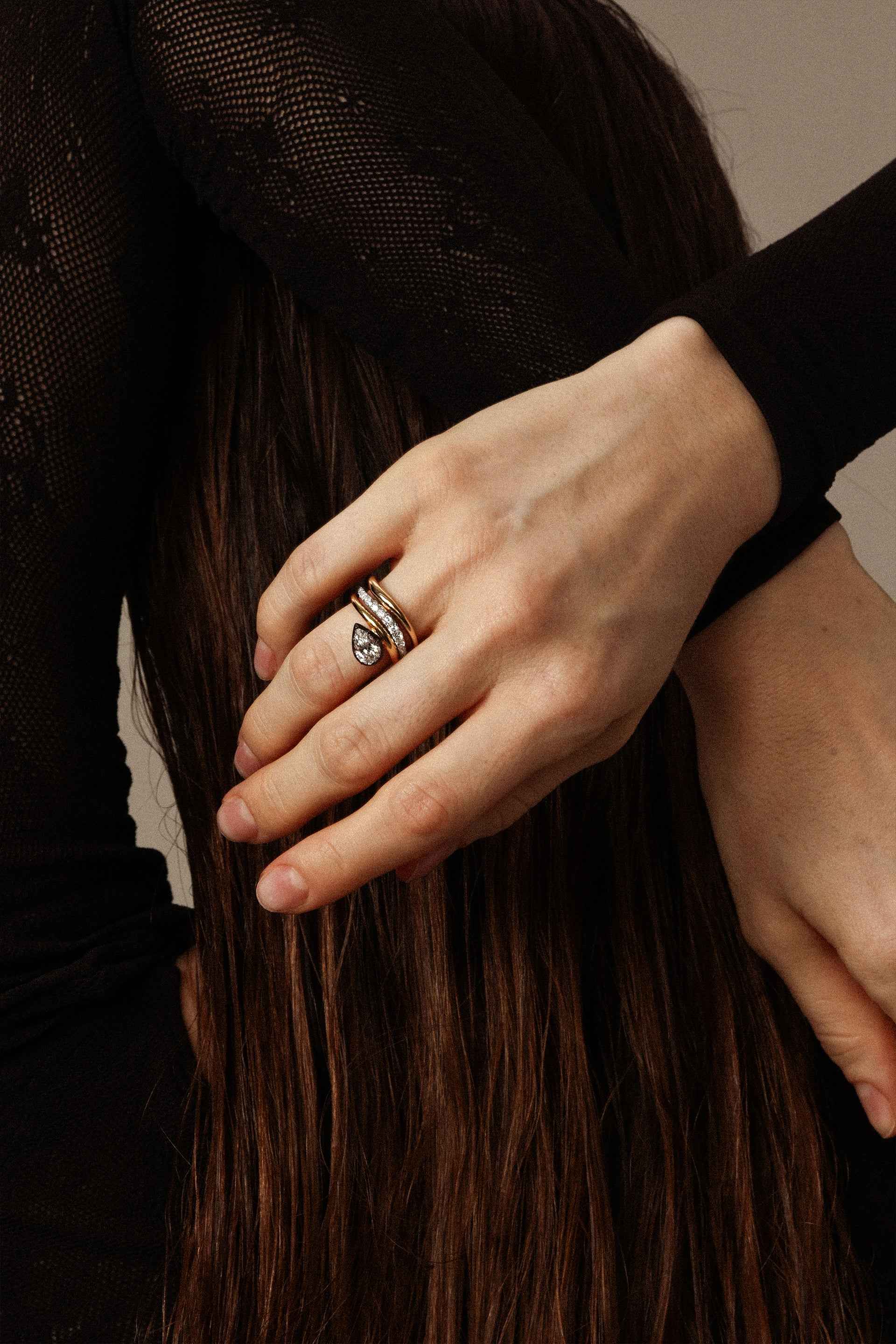 "Siren" Two-Tone Pear Diamond Tidepool Ring