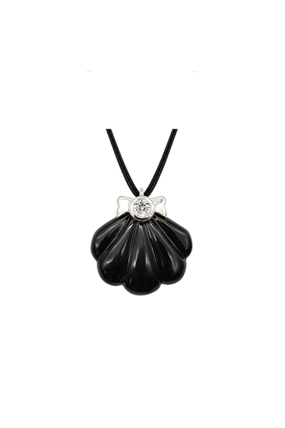 "Siren" Diamond Onyx Nautilus Silver Pendant