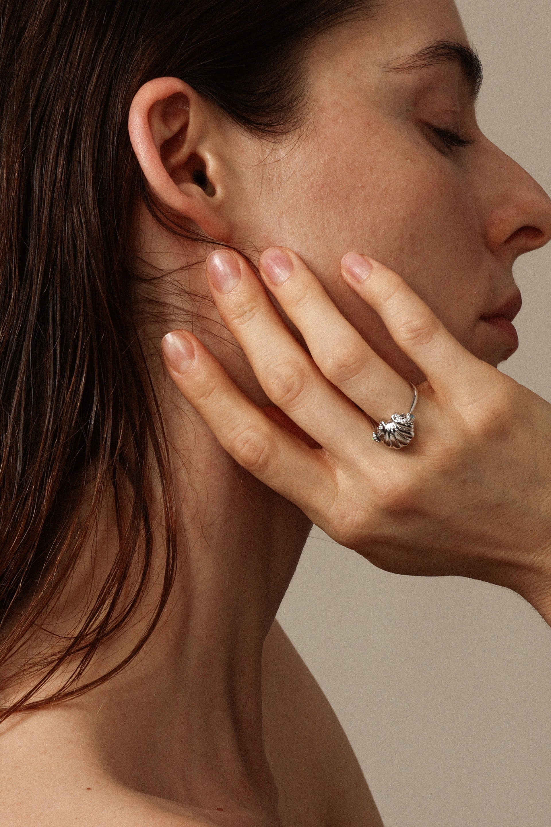 "Siren" Pavé Silver Scallop Duality Diamond Ring