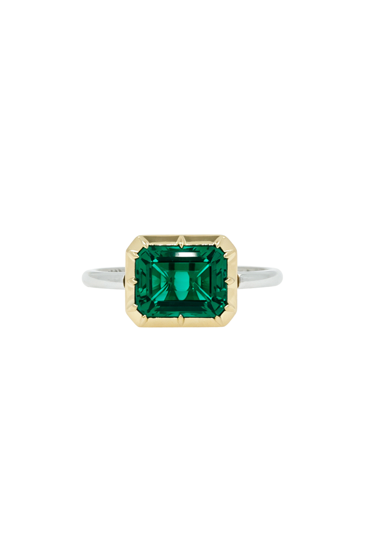 “Regency” Two-Tone Sleeping Emerald Rose-Back Ring