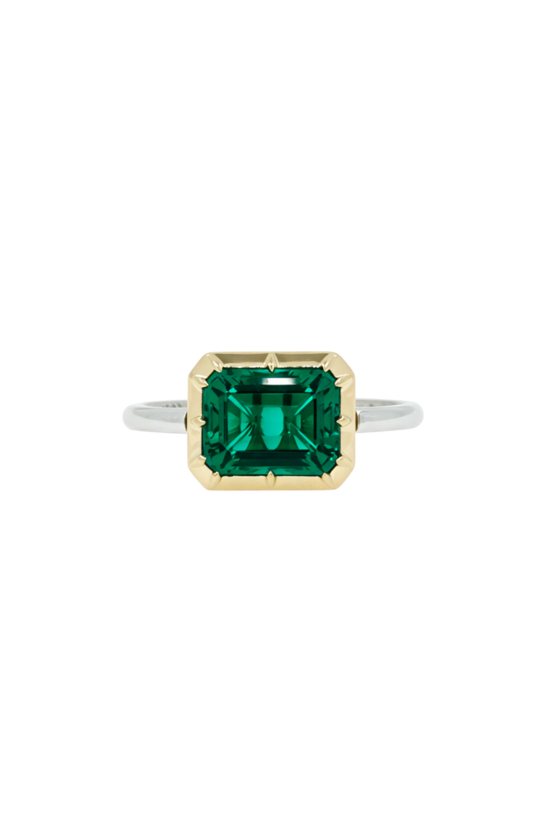 “Regency” Two-Tone Sleeping Emerald Rose-Back Ring
