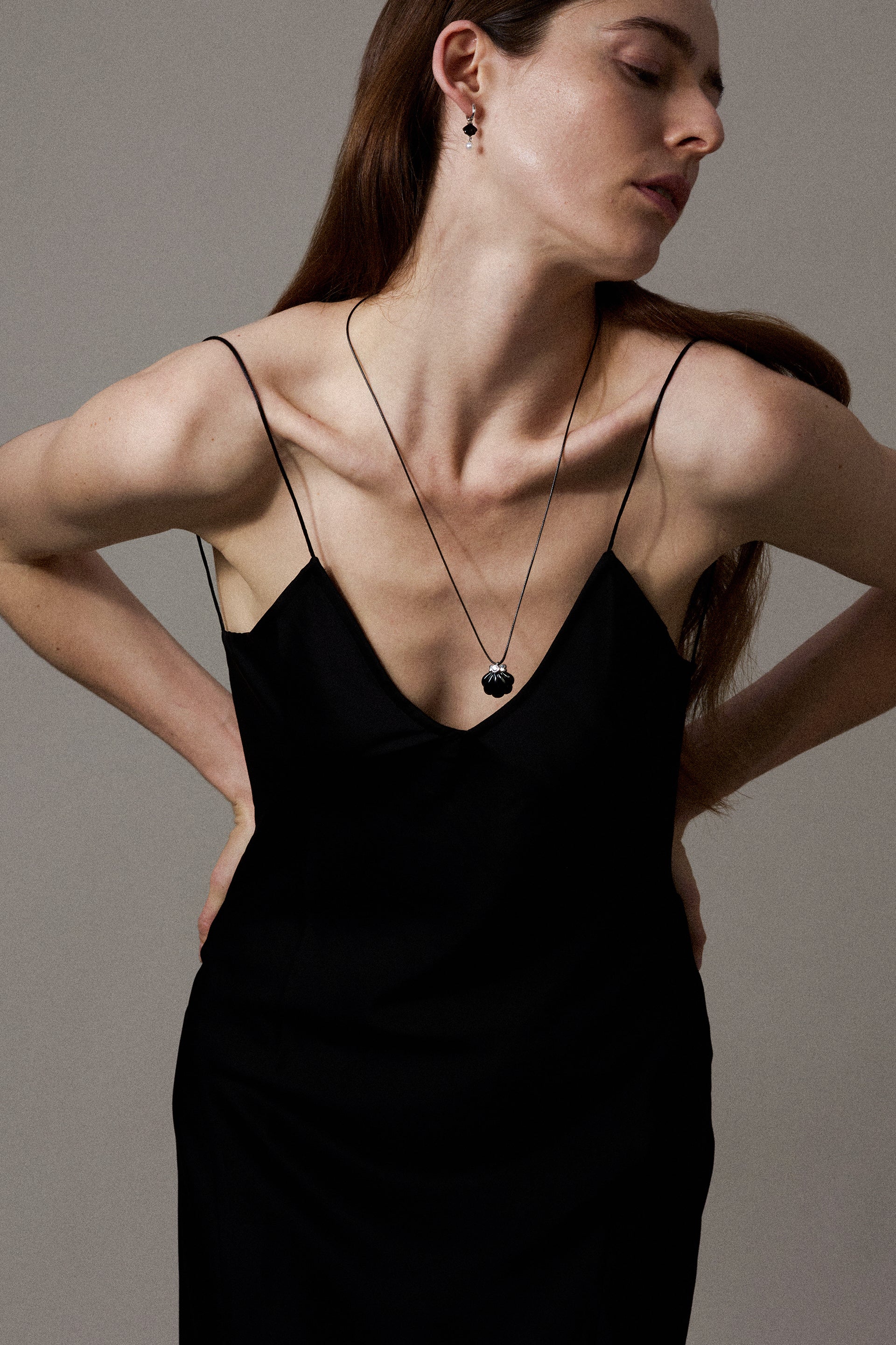 "Siren" Diamond Onyx Nautilus Necklace-SR020-S