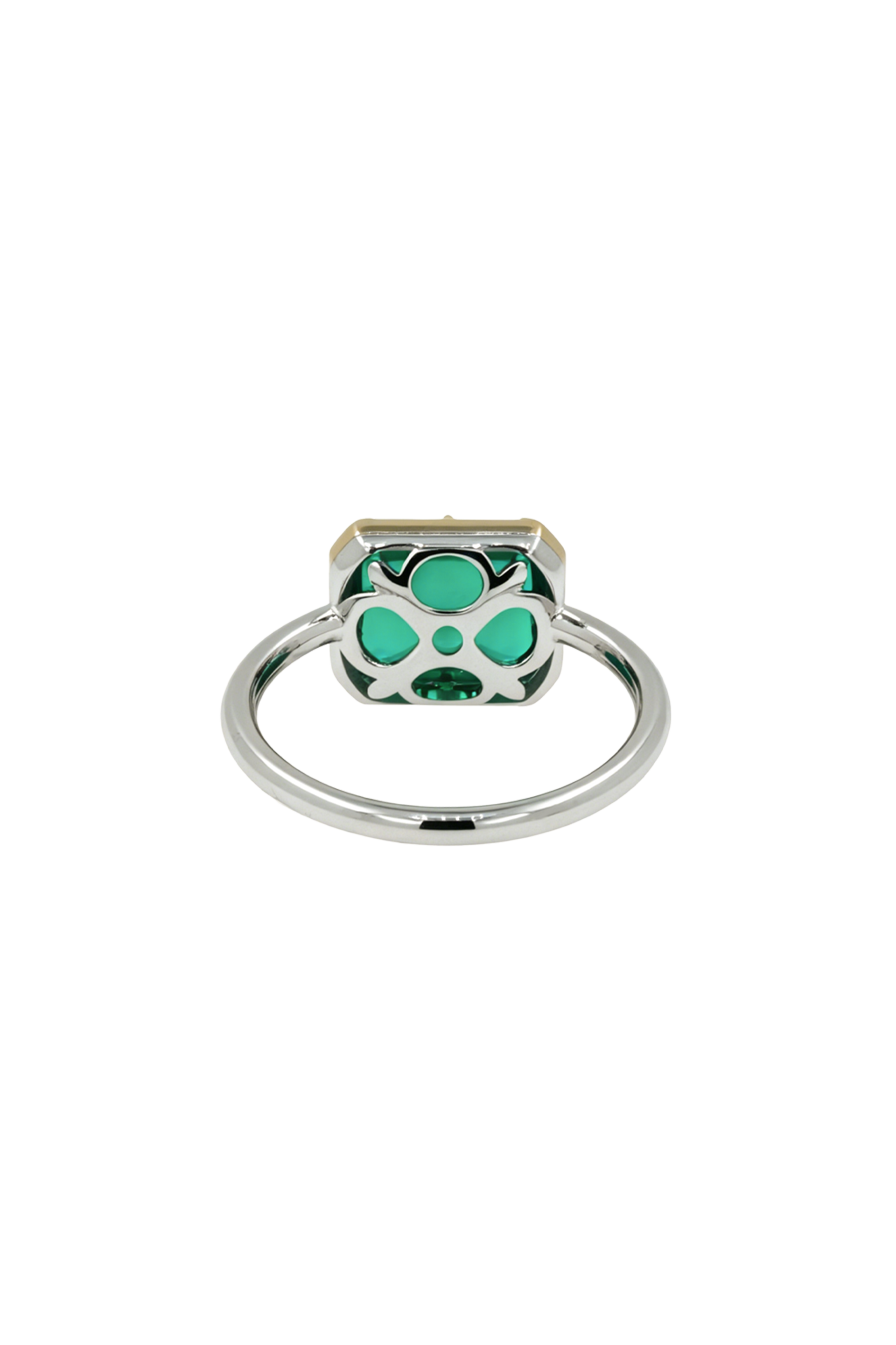 “Regency” Two-Tone Sleeping Emerald Rose-Back Ring