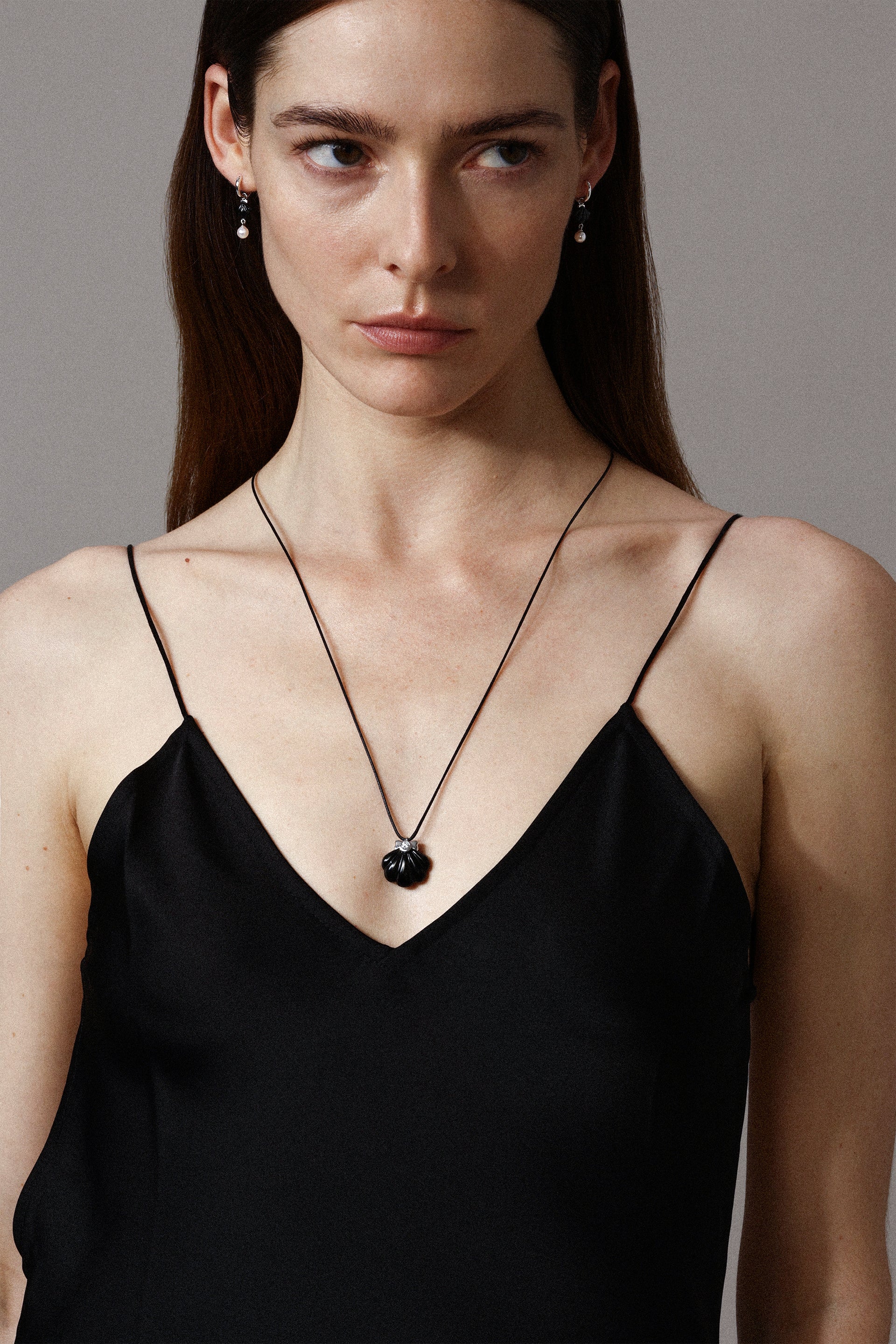 "Siren" Pearl Onyx Cockle Earrings