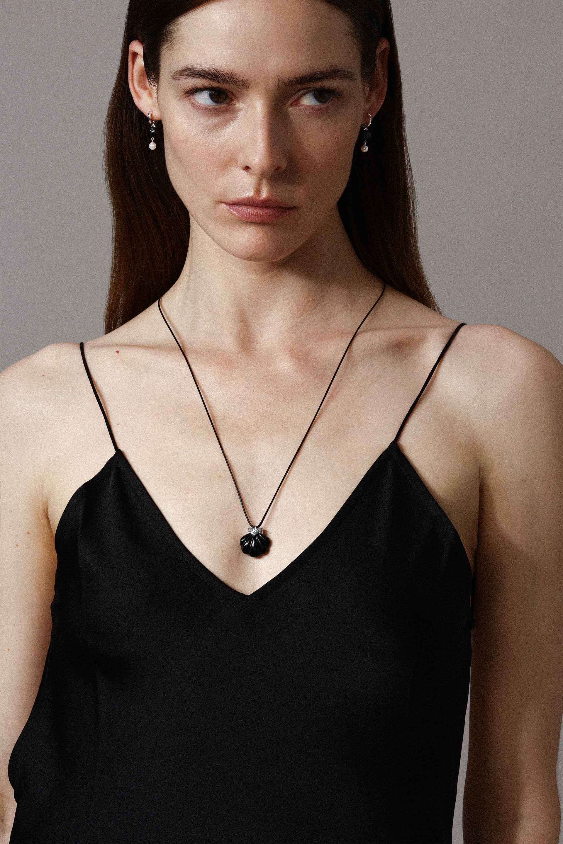 "Siren" Pearl Onyx Cockle Earrings