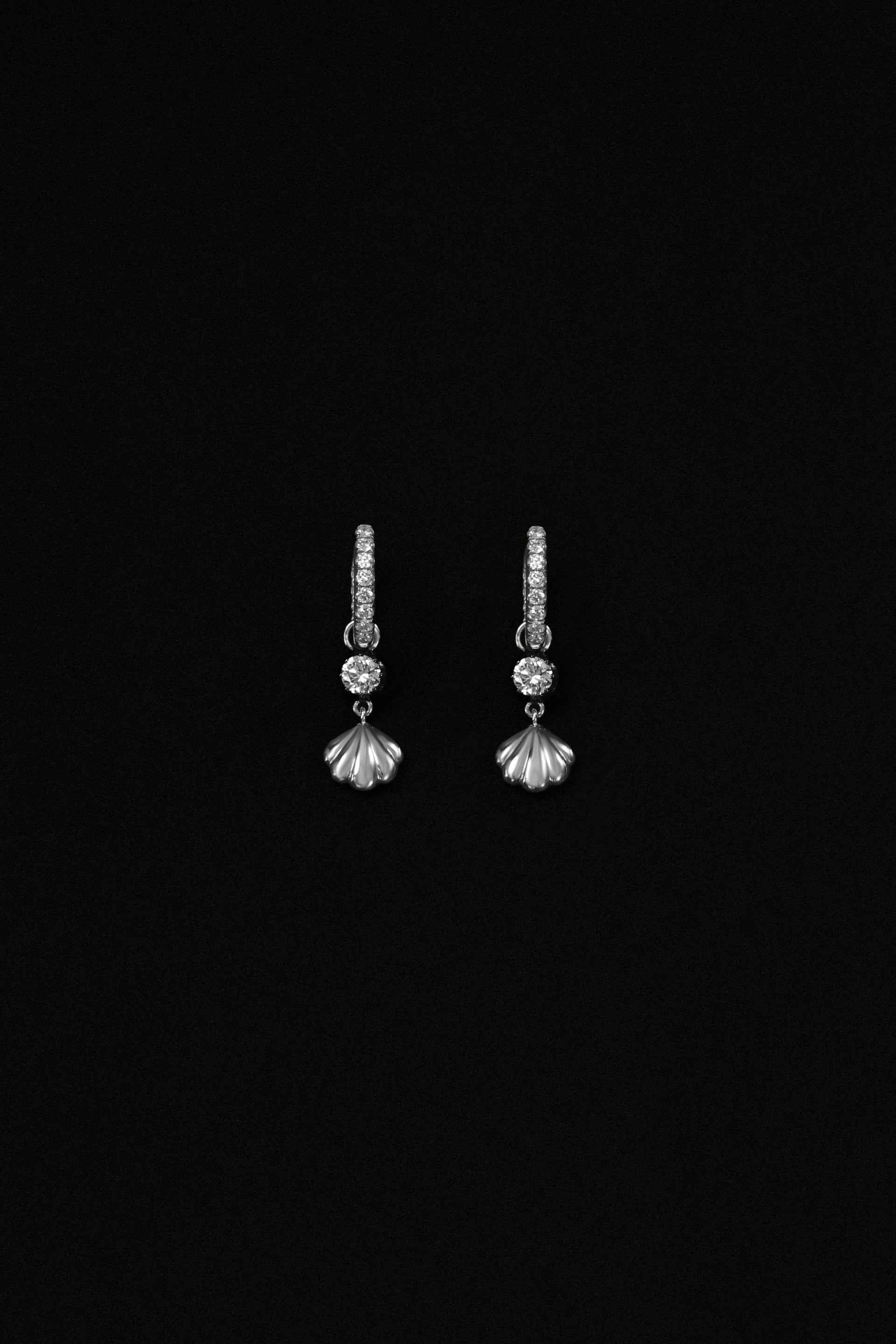 "Siren" Two-Tone Diamond Cockle Silver Earrings