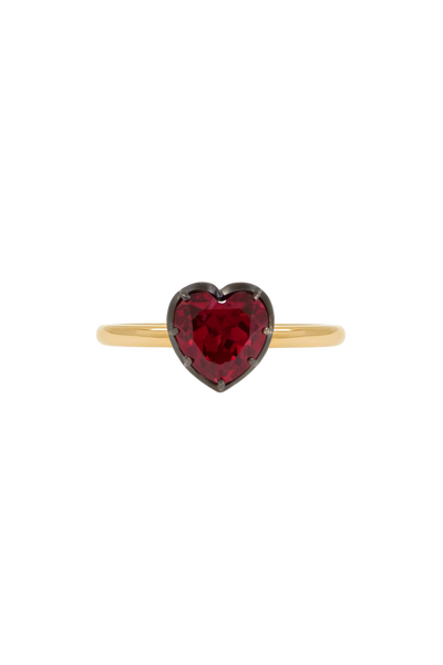 “Regency” Two-Tone Heart-shaped Ruby Rose-Back Ring