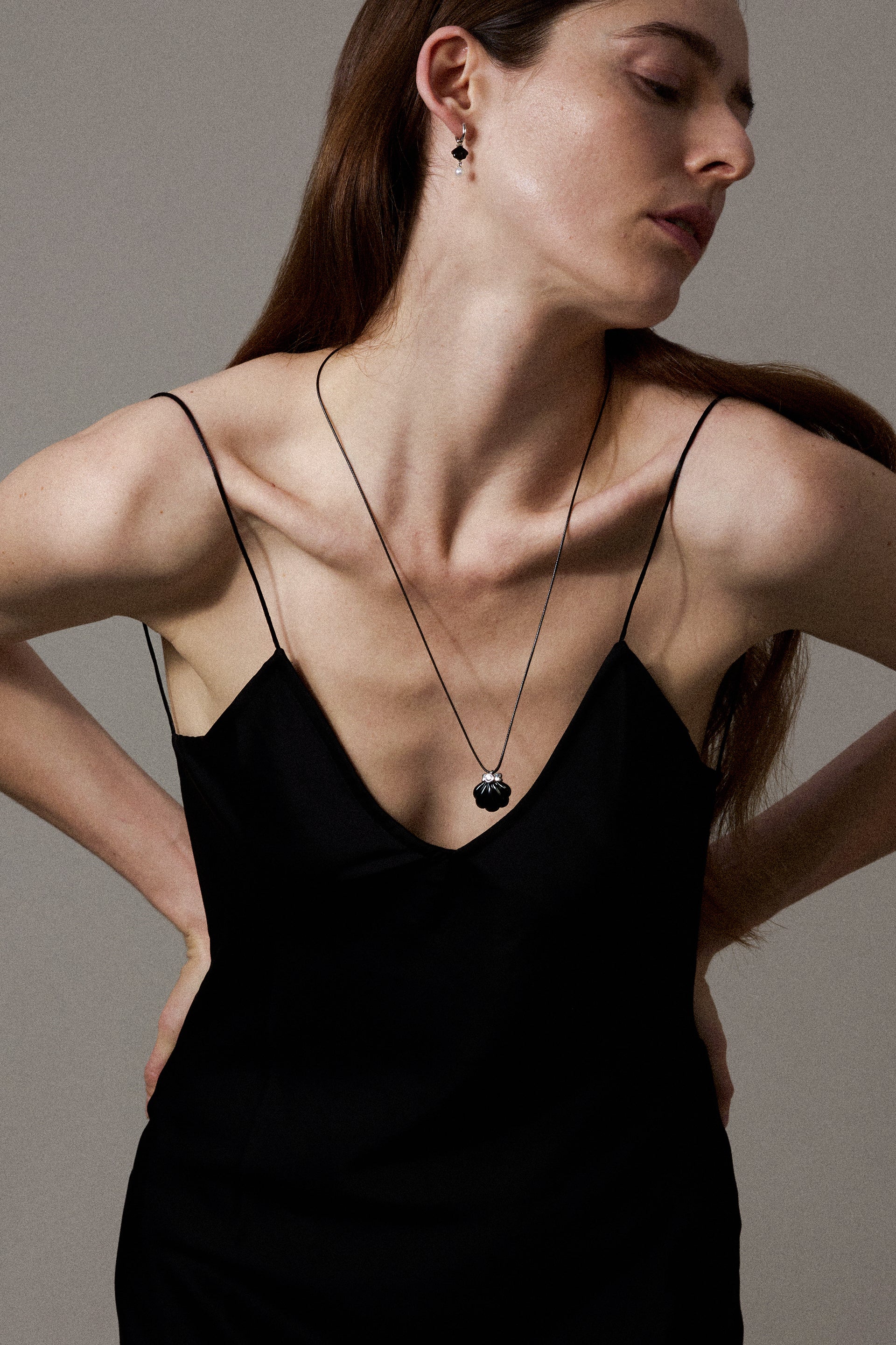 "Siren" Pearl Onyx Cockle Earrings