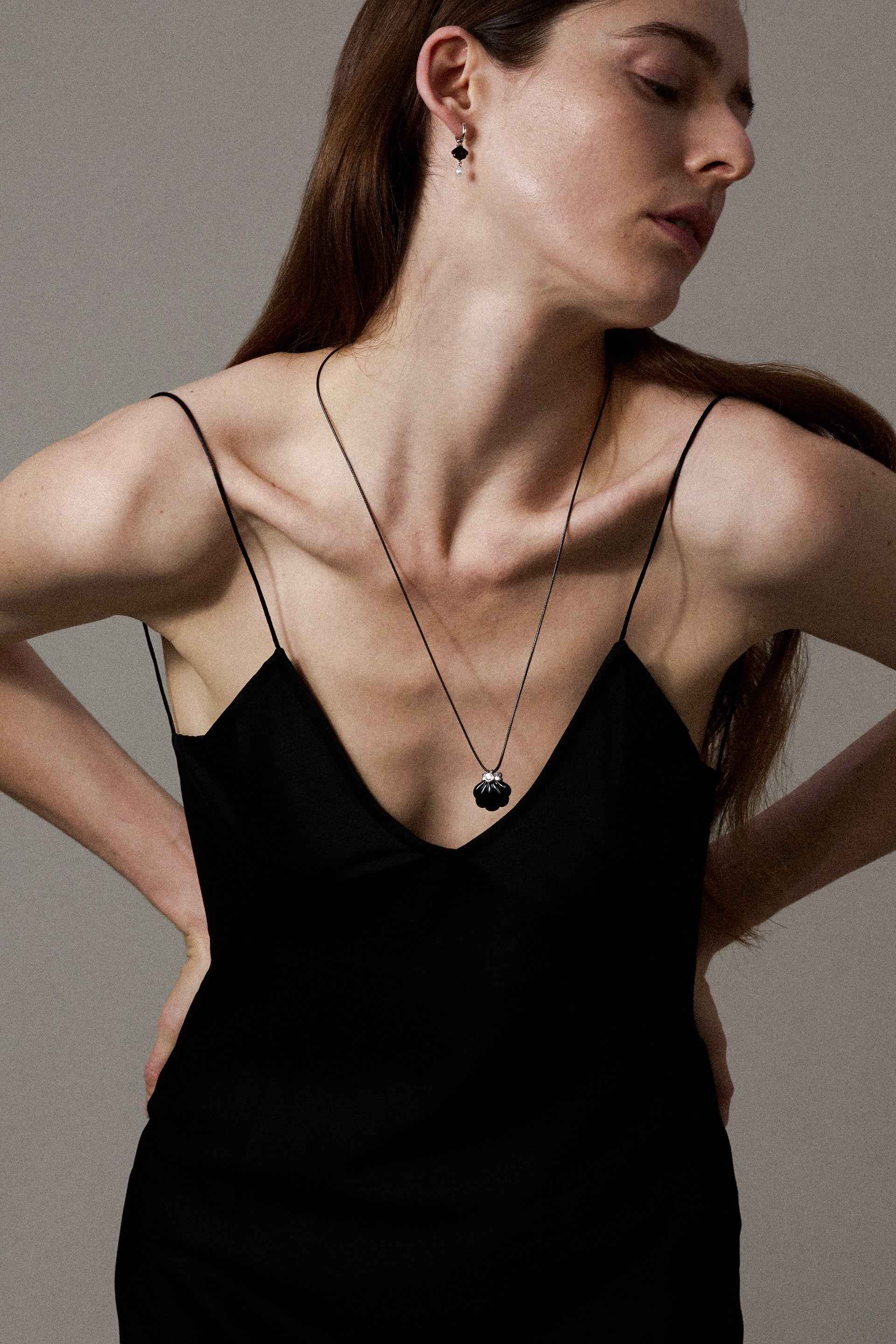 "Siren" Pearl Onyx Cockle Earrings