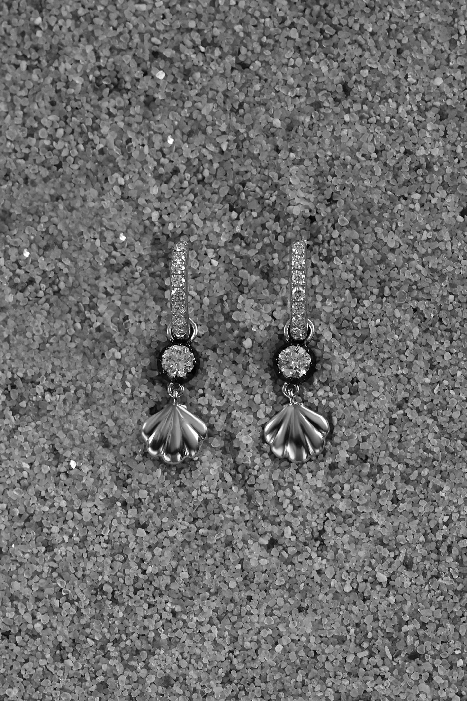 "Siren" Two-Tone Diamond Cockle Silver Earrings