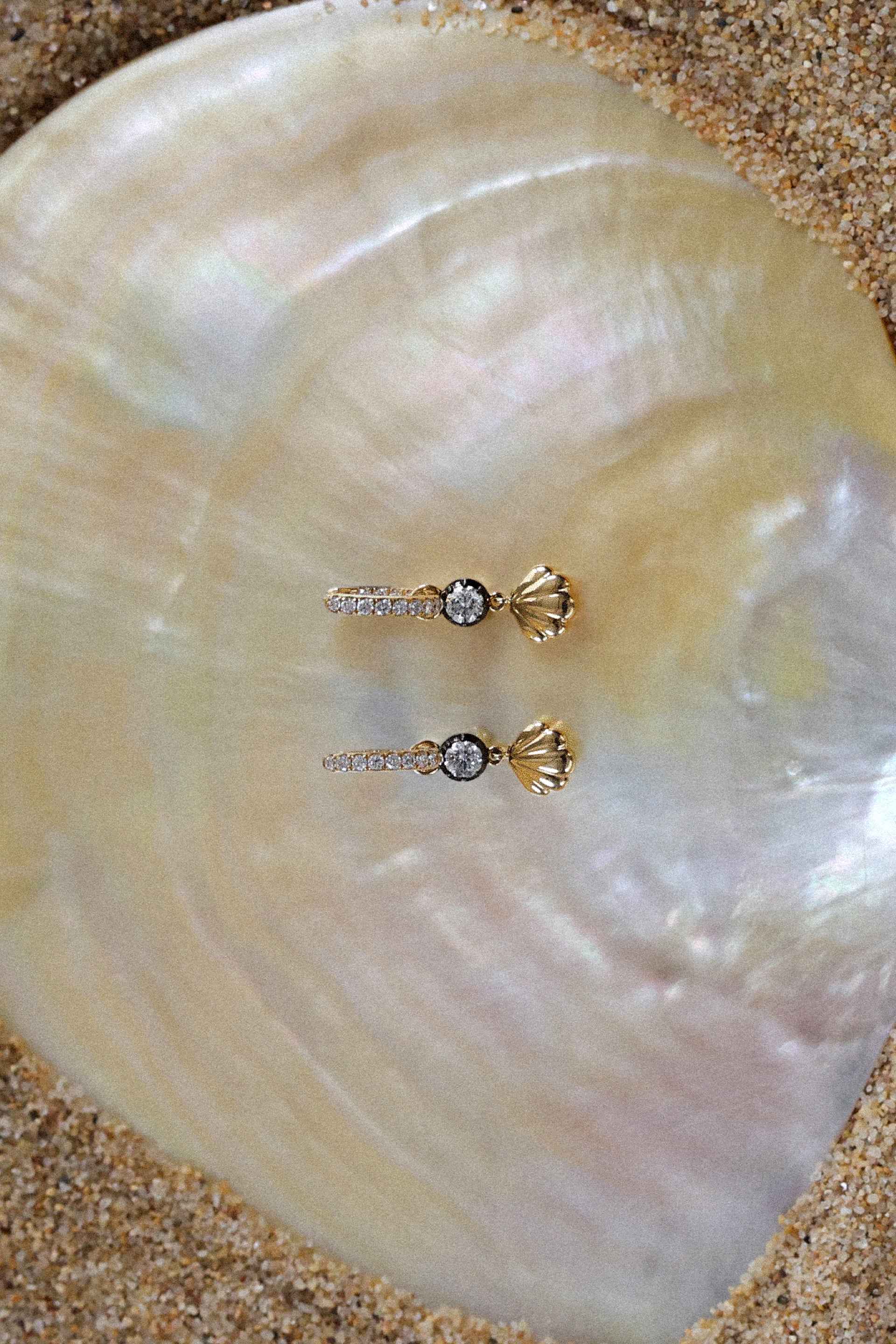 "Siren" Two-Tone Diamond Cockle Earrings