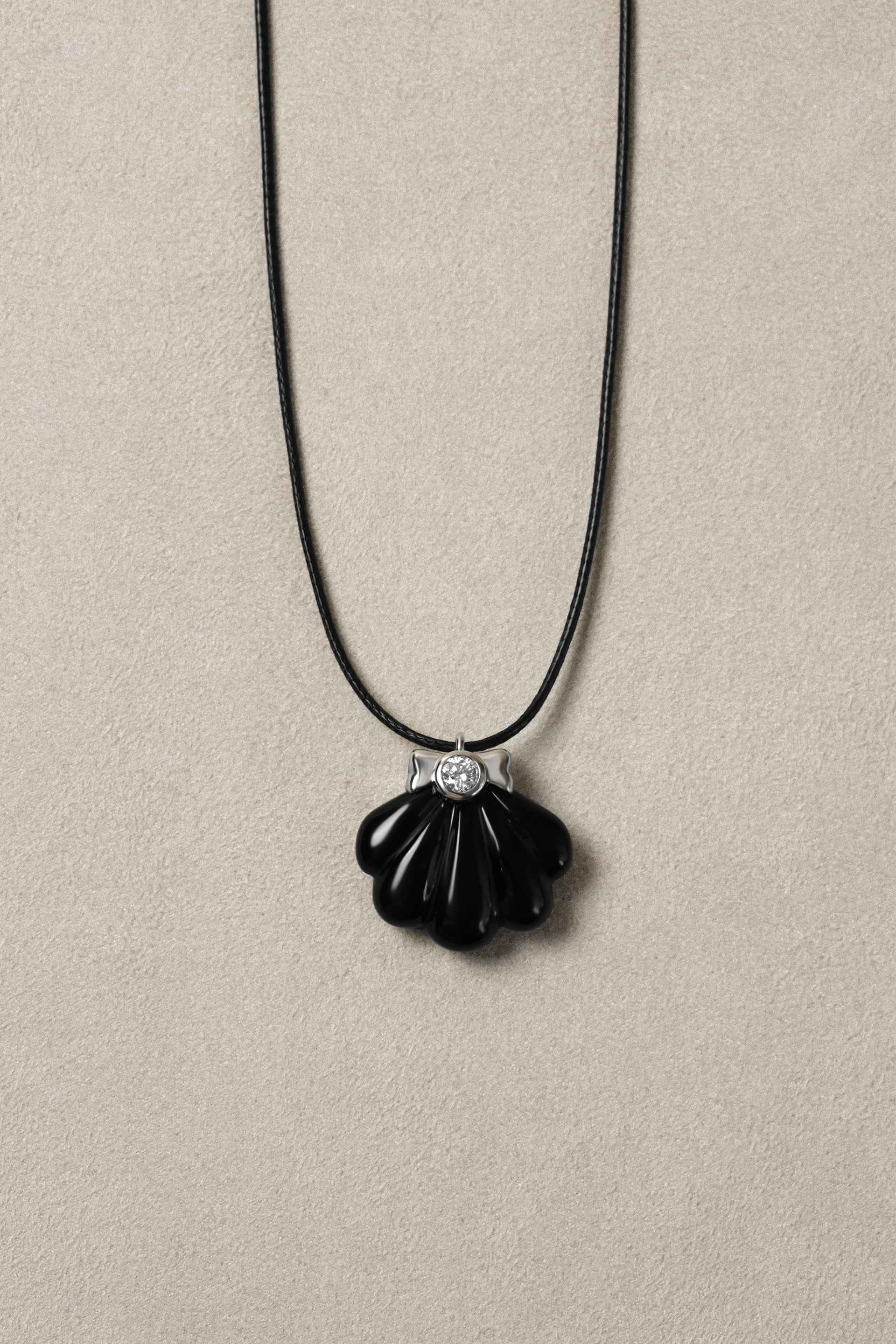 "Siren" Diamond Onyx Nautilus Silver Pendant
