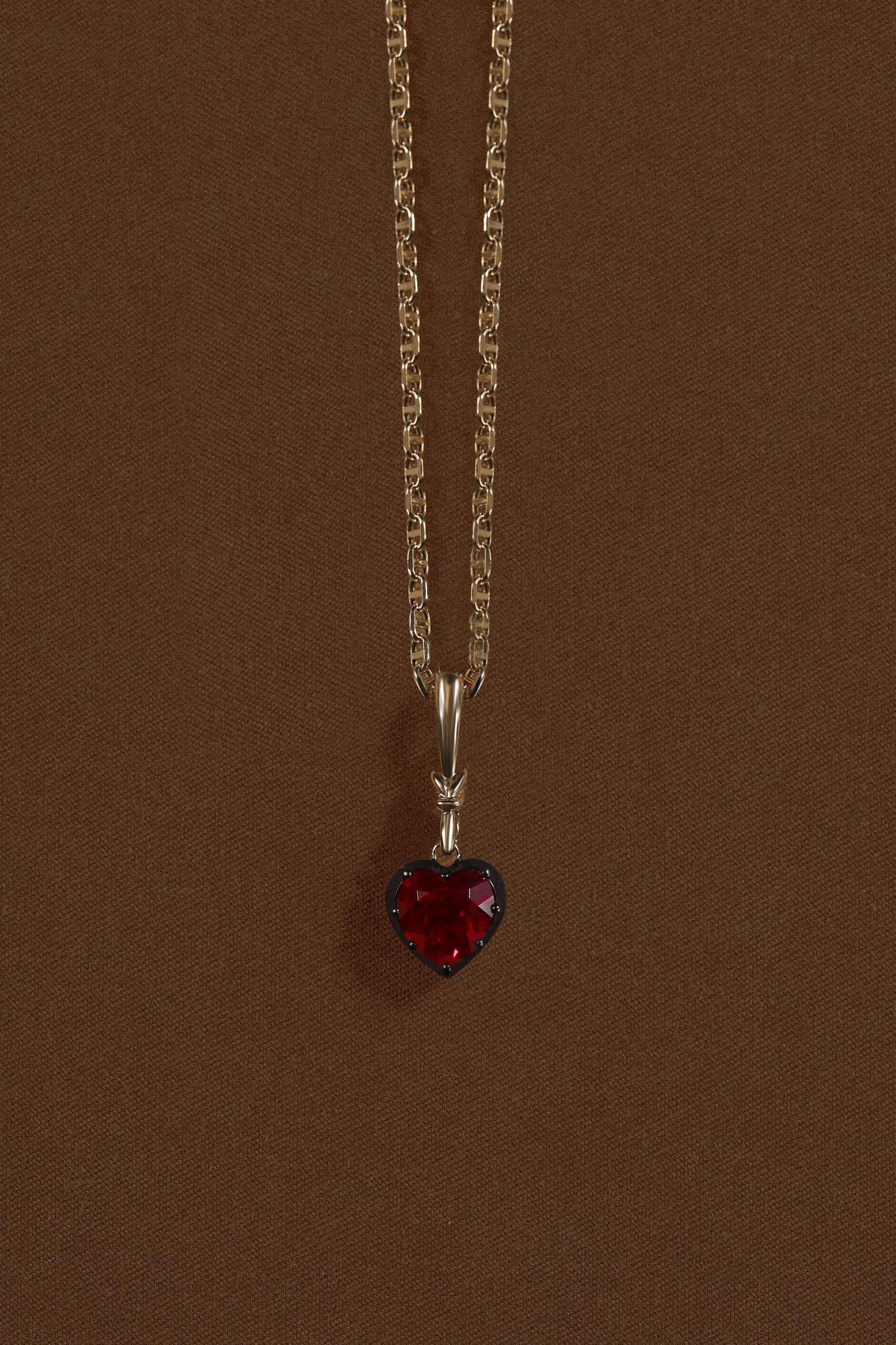 "Silk" Rose-Back Ruby Heart Pendant Necklace