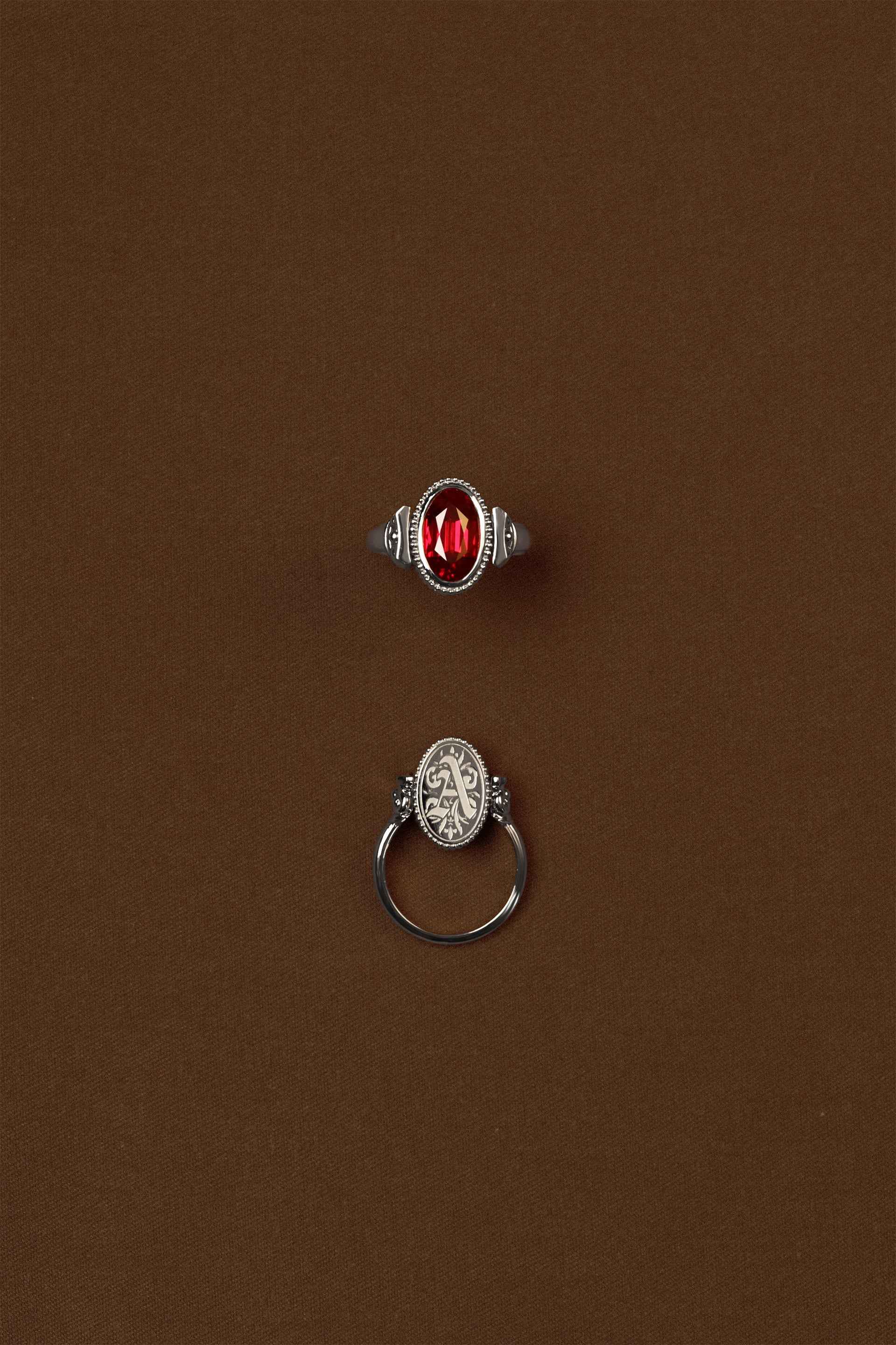 “Regency” Ruby Classic Silver Duality Signet Ring