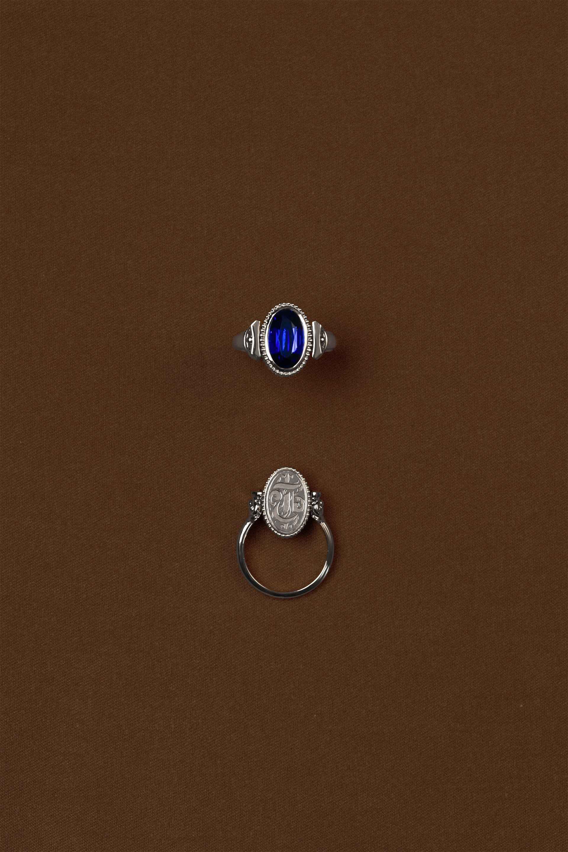 “Regency” Sapphire Silver Duality Signet Ring