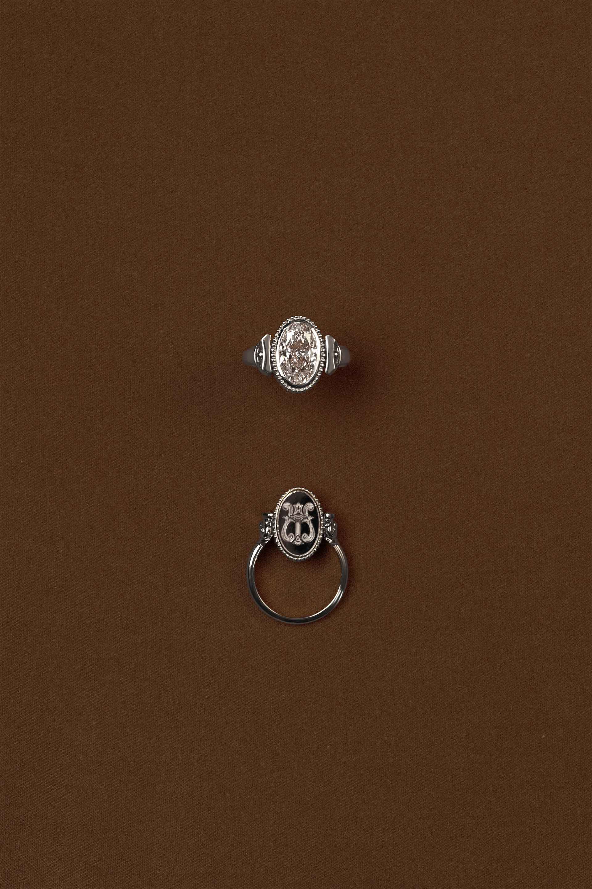 "Regency" Diamond Silver Classic Duality Signet Ring