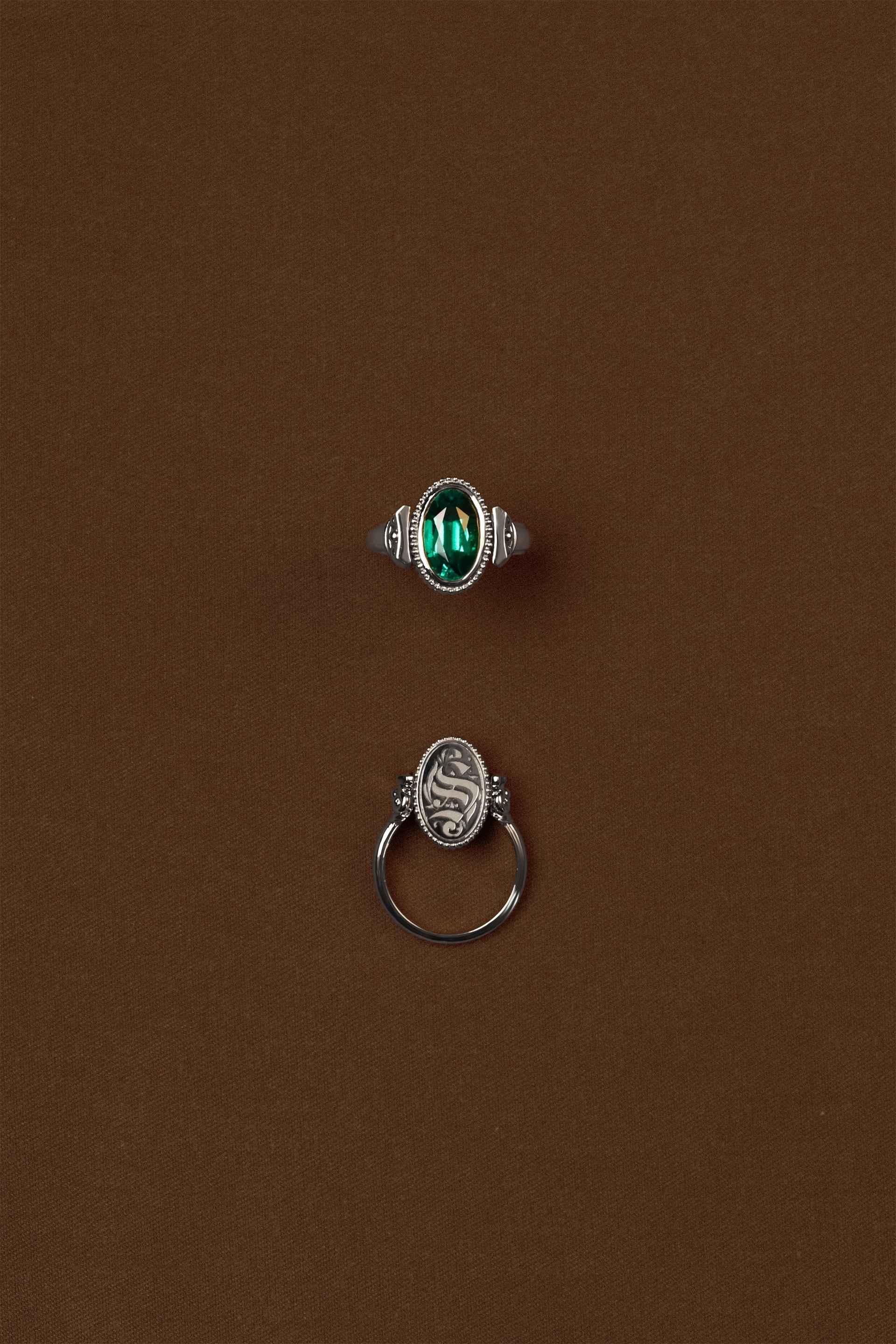 “Regency” Emerald Silver Duality Signet Ring